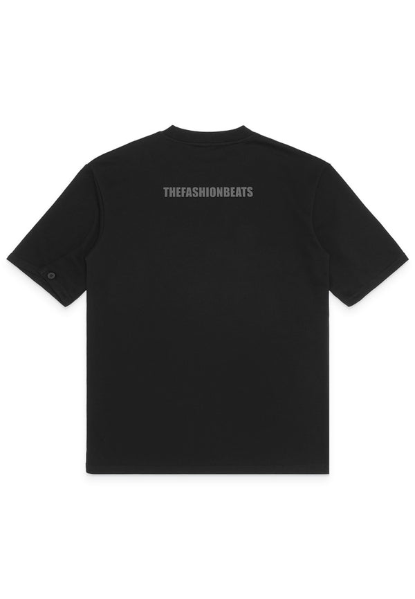 DRUM SELECT Slogan Buttons Oversized Tee- Black