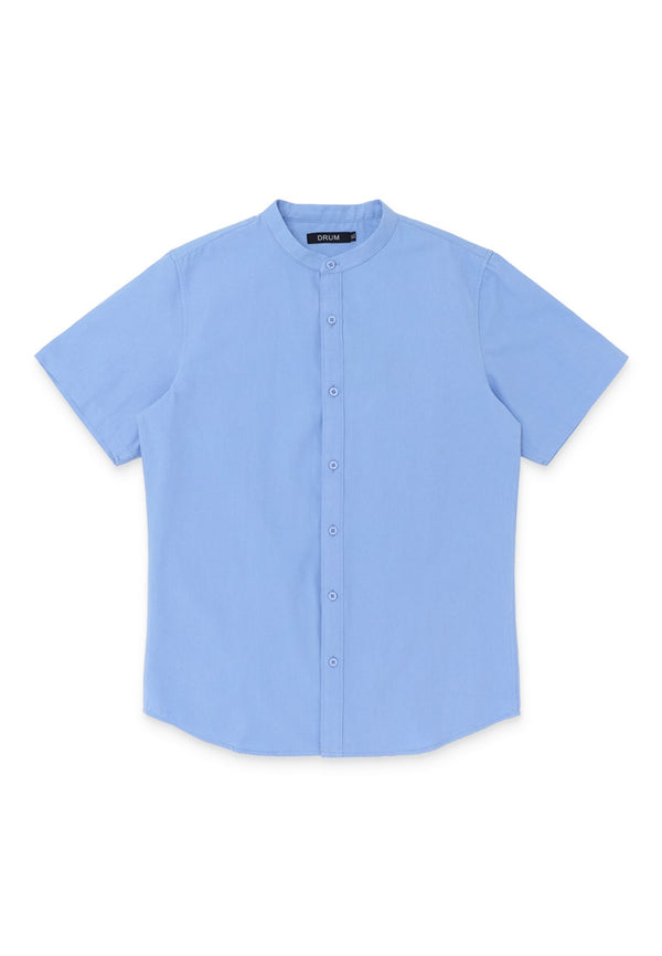 DRUM Mandarin Collar Short Sleeve Shirt- Blue