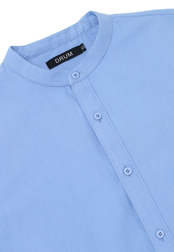DRUM Mandarin Collar Short Sleeve Shirt- Blue