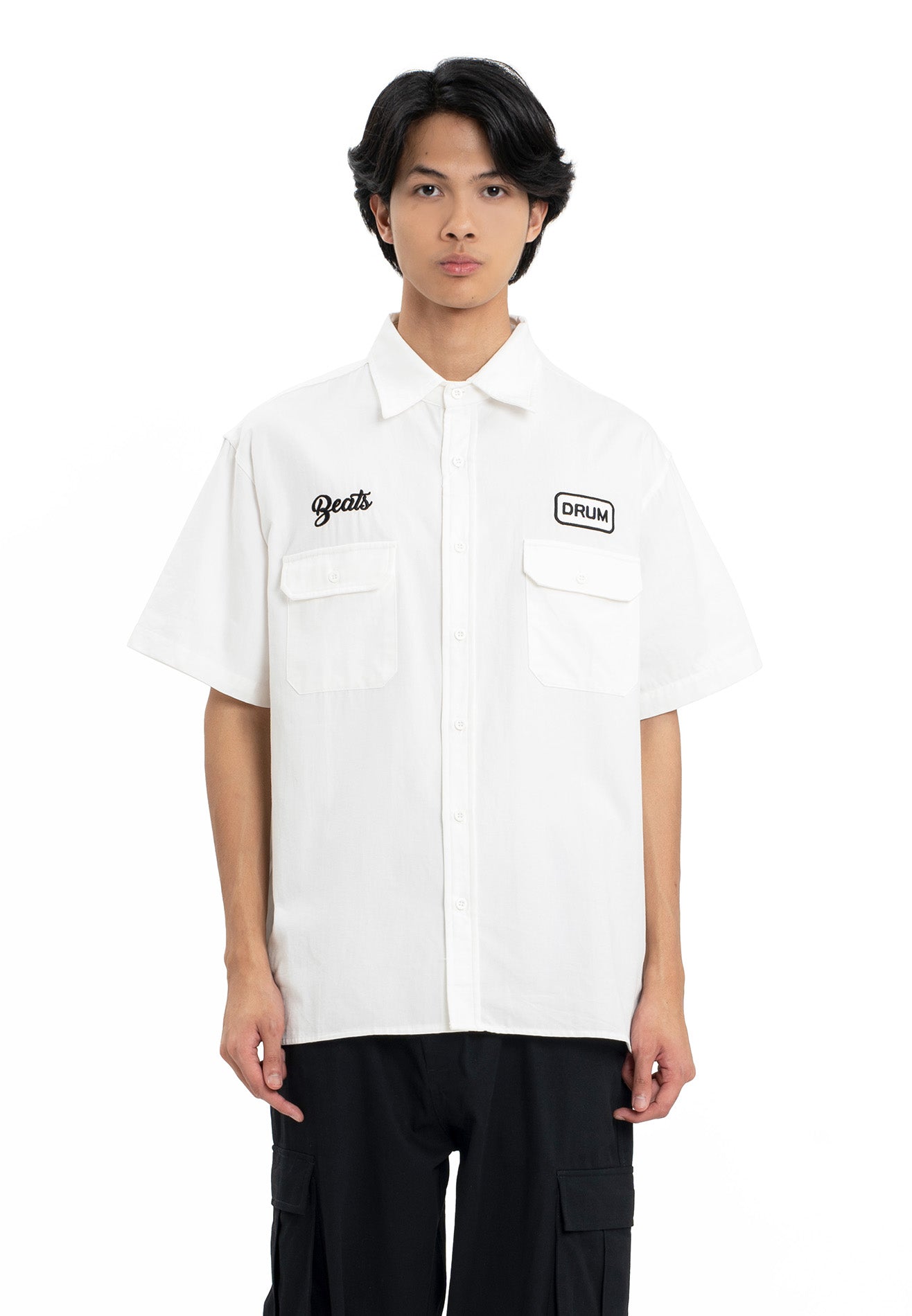 Select Logo Embroidery Mechanic Short Sleeve Shirt- White