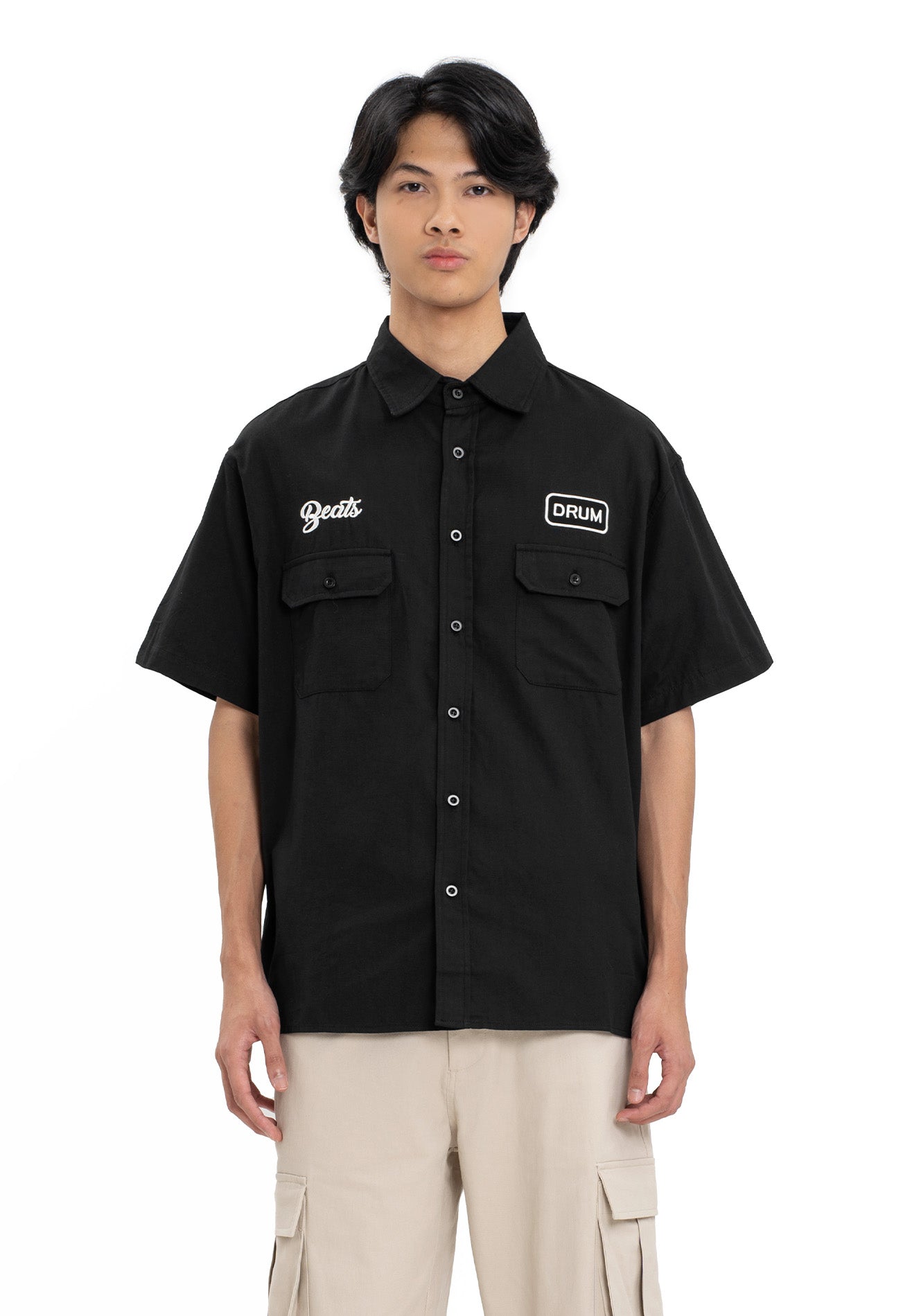 Select Logo Embroidery Mechanic Short Sleeve Shirt- Black