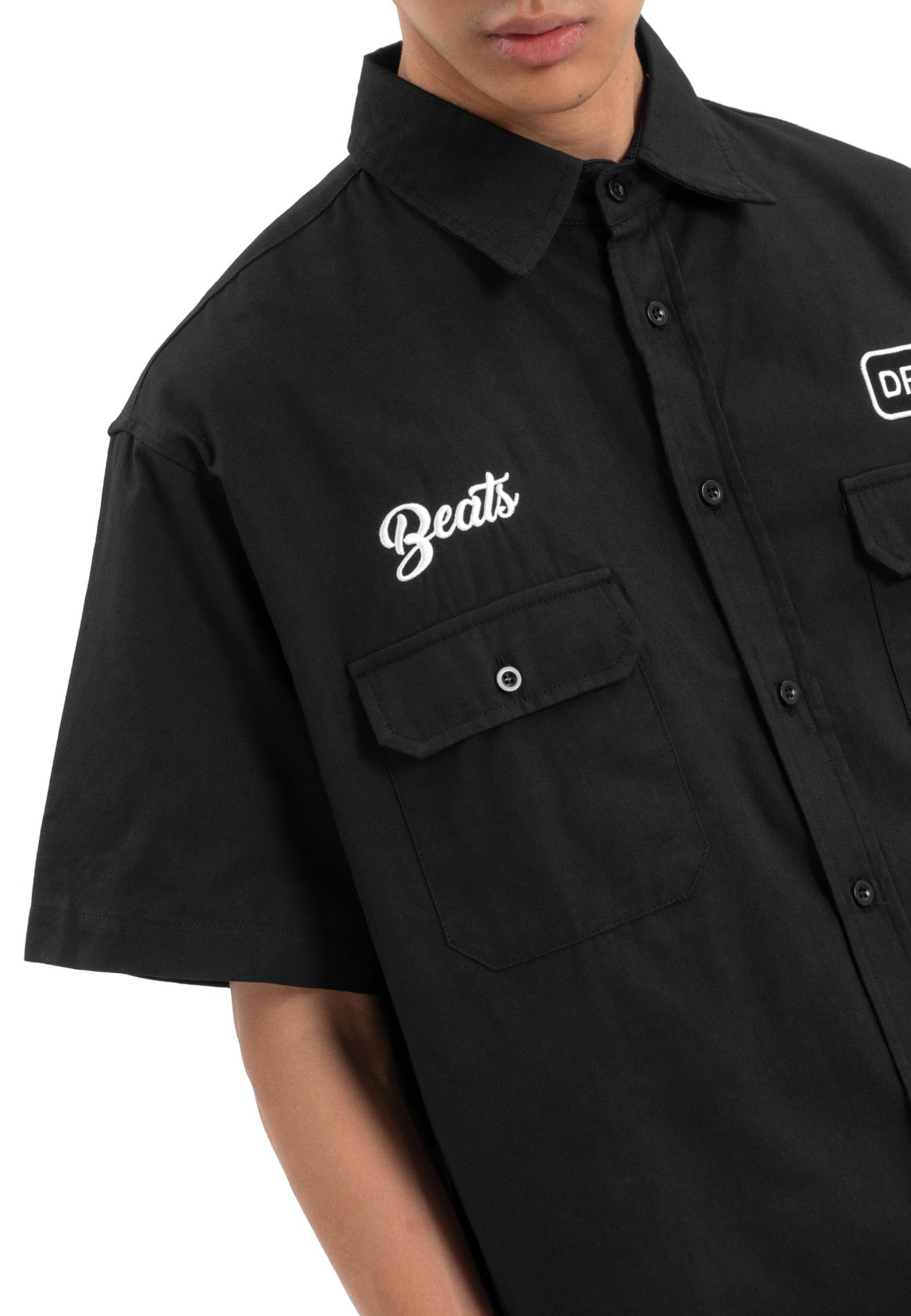 Select Logo Embroidery Mechanic Short Sleeve Shirt- Black