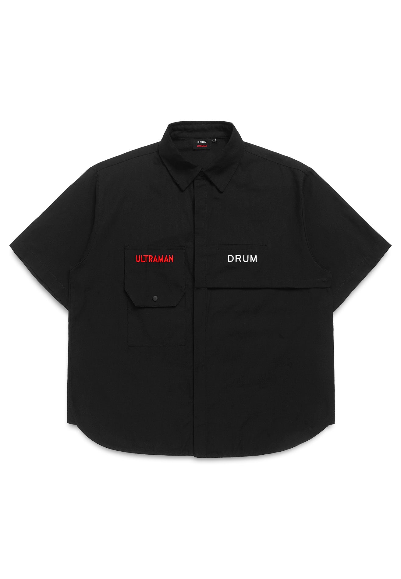 DRUM | ULTRAMAN Embroidery Casual Short Sleeve Work Shirt- Black