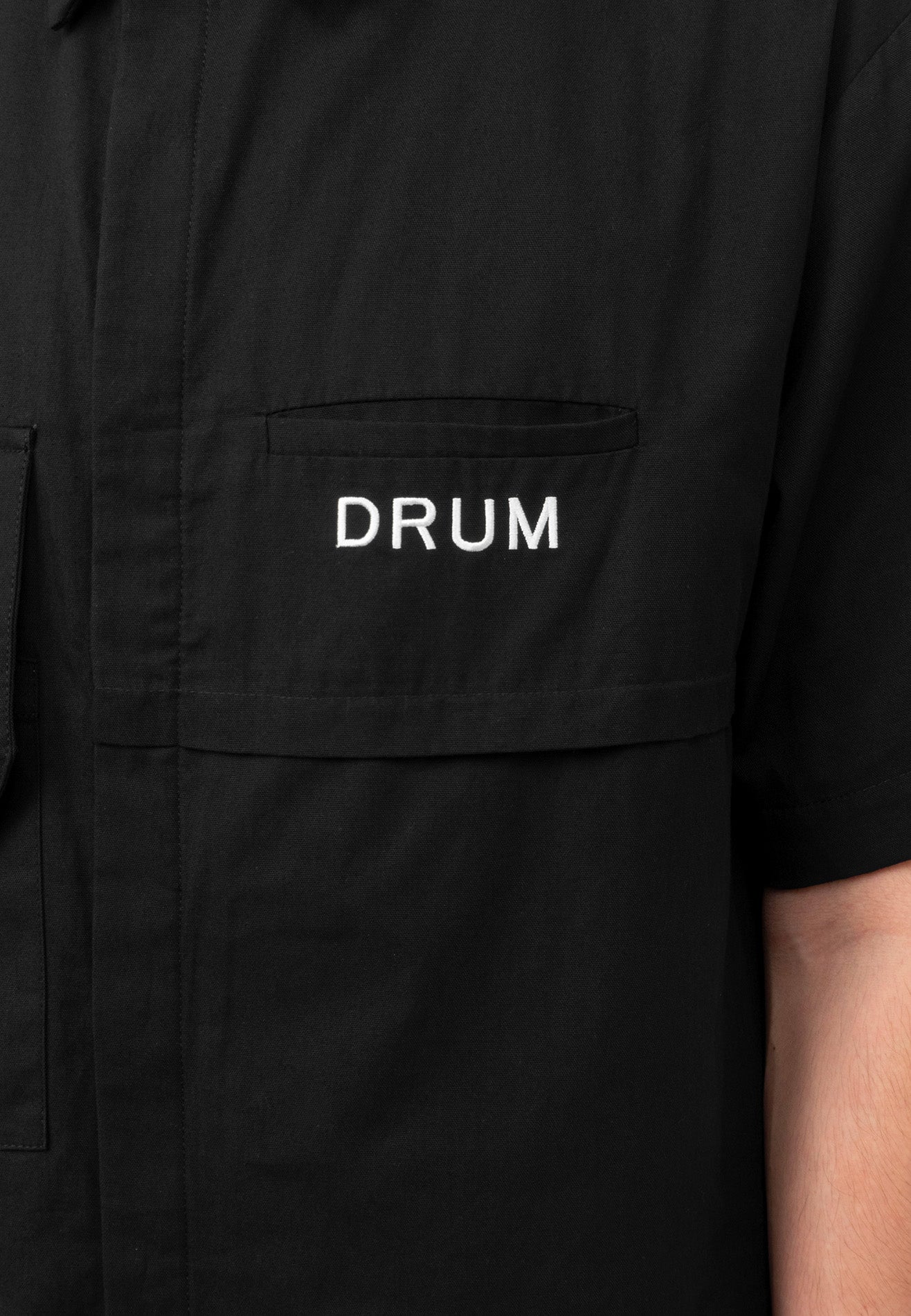 DRUM | ULTRAMAN Embroidery Casual Short Sleeve Work Shirt- Black