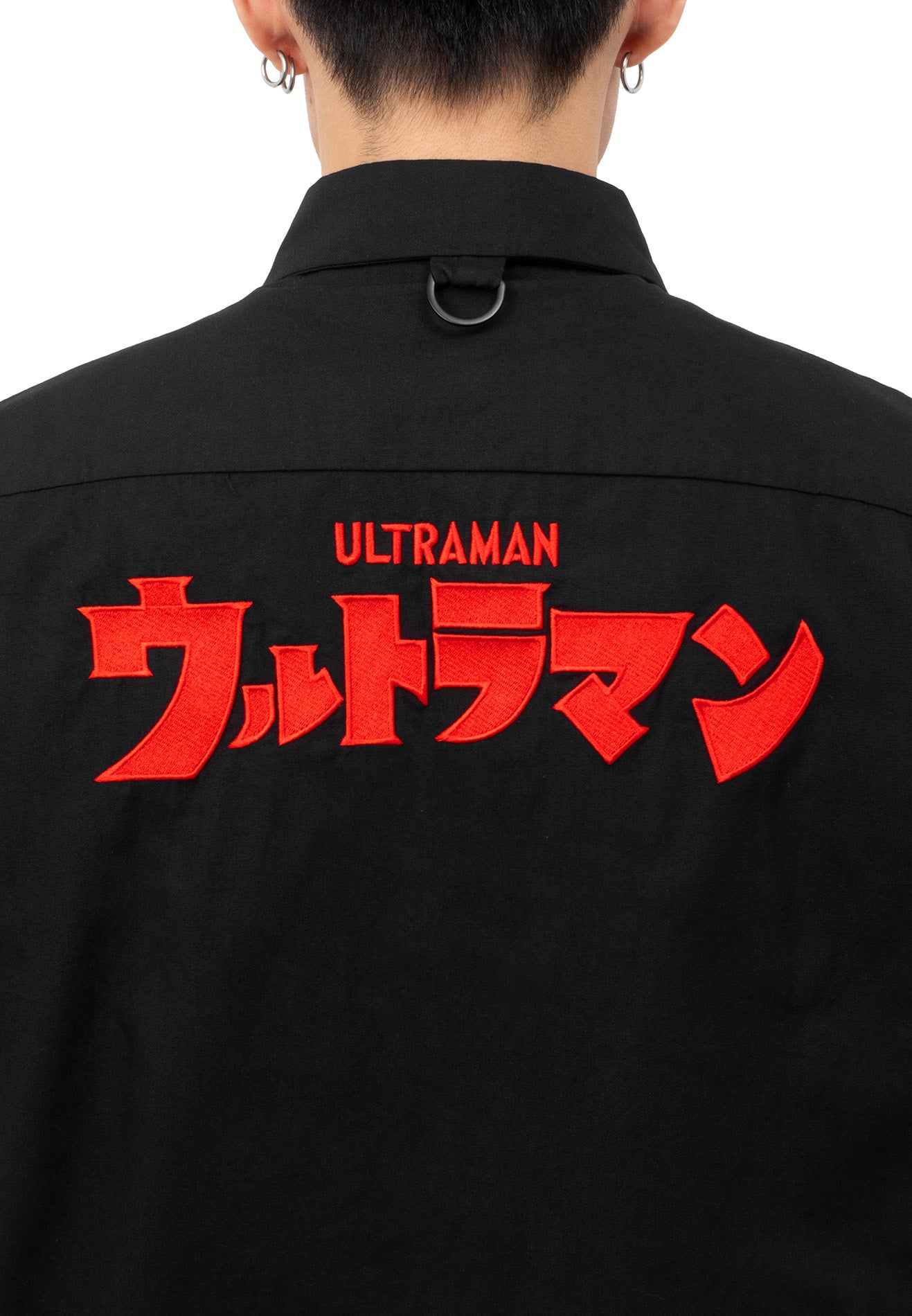 DRUM | ULTRAMAN Embroidery Casual Short Sleeve Work Shirt- Black