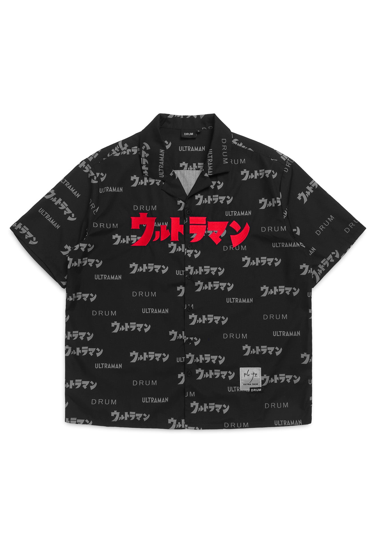 DRUM | ULTRAMAN All Over Print Short Sleeve Work Shirt- Black