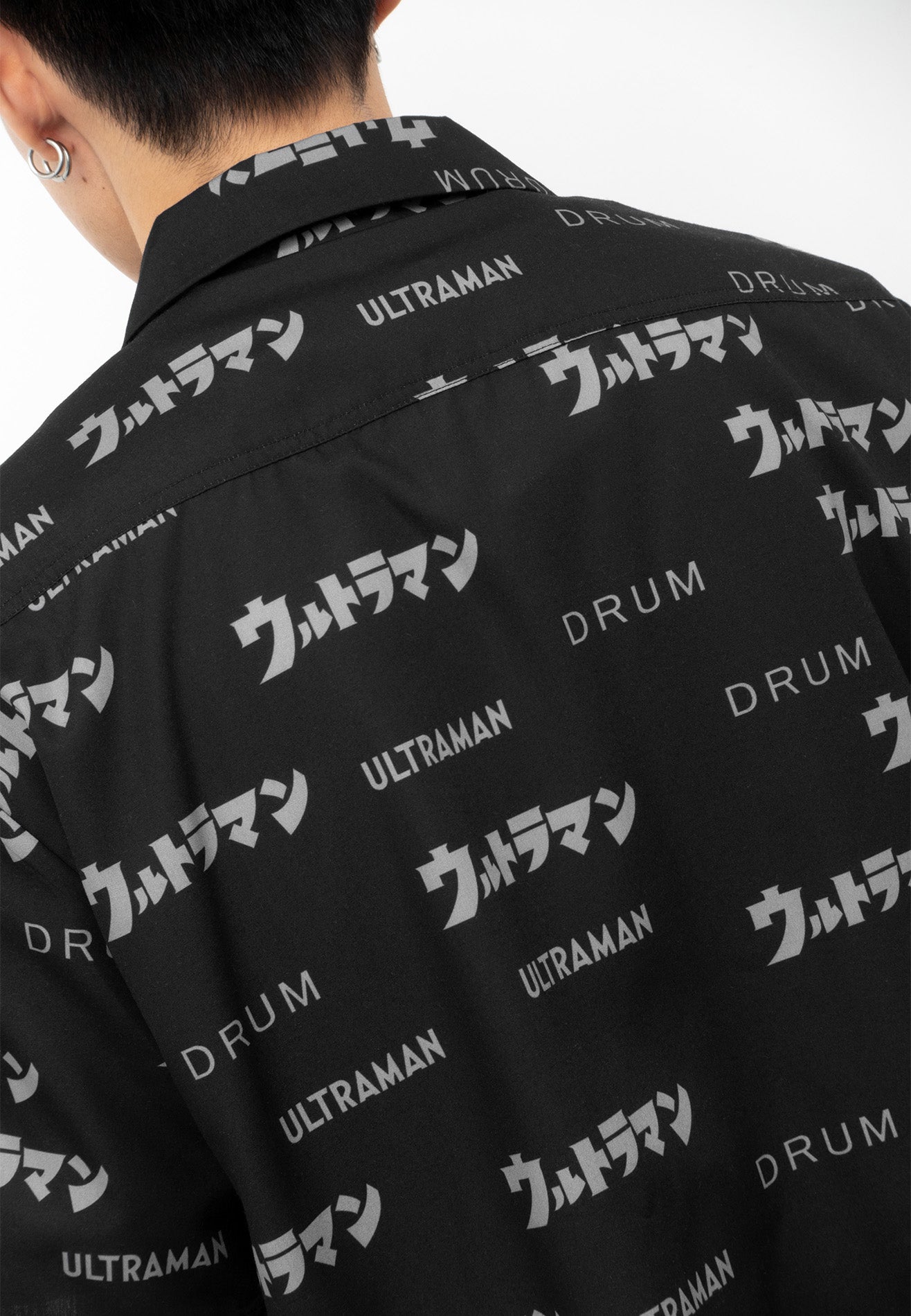 DRUM | ULTRAMAN All Over Print Short Sleeve Work Shirt- Black