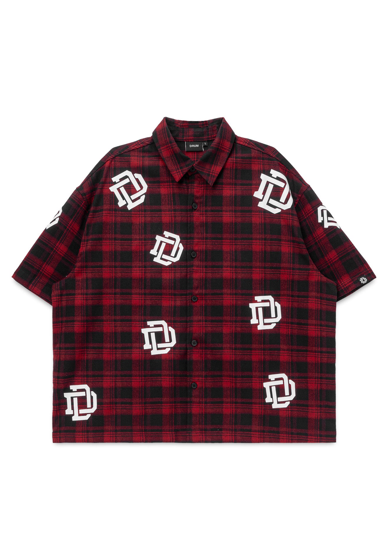 DRUM S. Checkmate Edition Icon Print Short Sleeve Boxy Shirt- Red