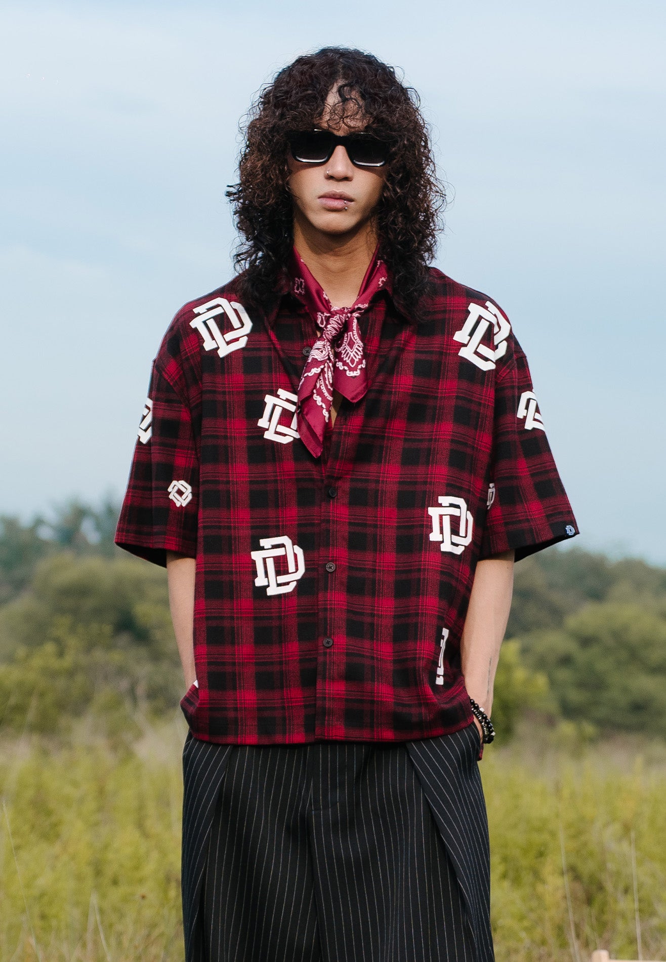 DRUM S. Checkmate Edition Icon Print Short Sleeve Boxy Shirt- Red