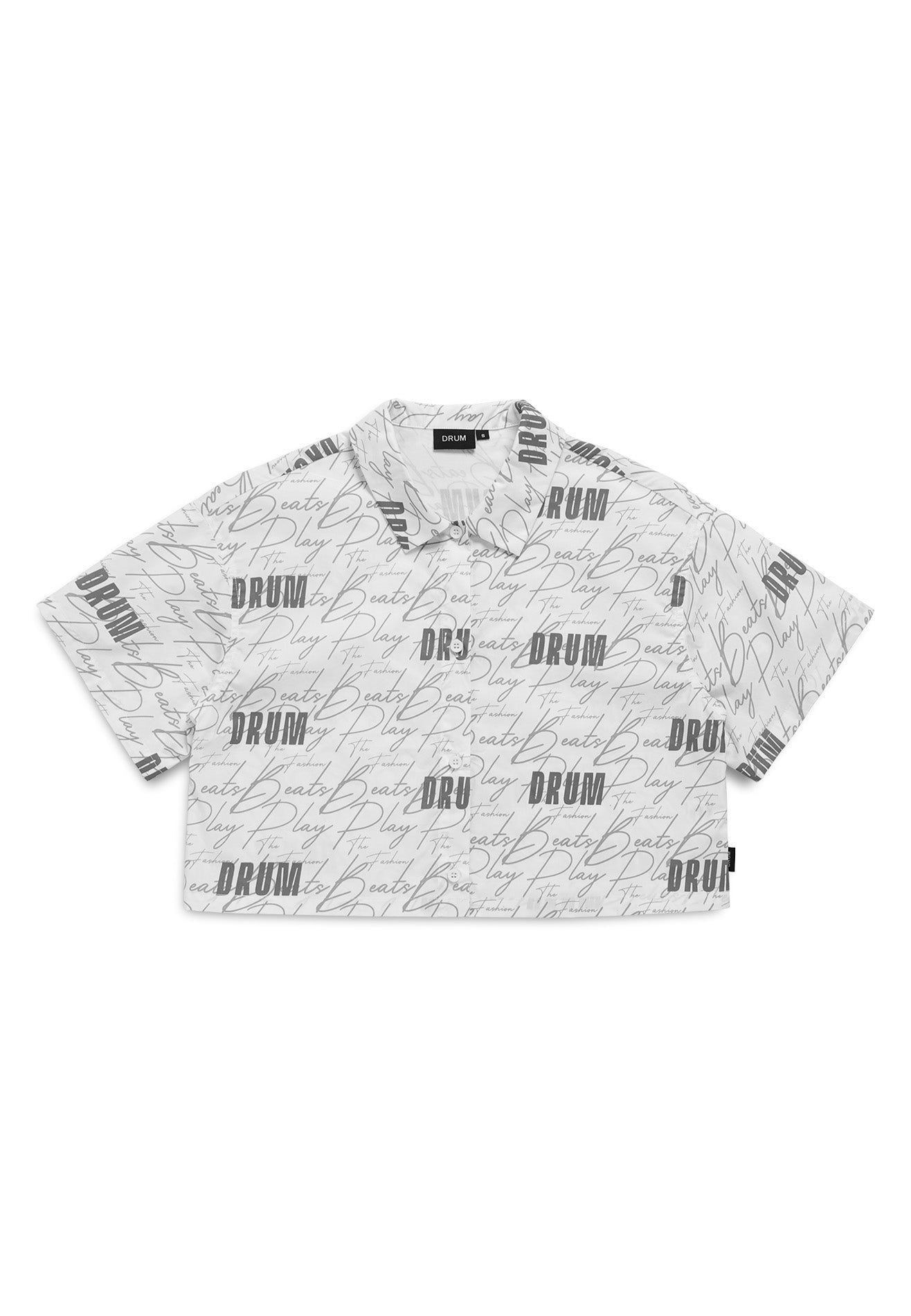 Select Women Full Print Short Sleeve Crop Shirt- White