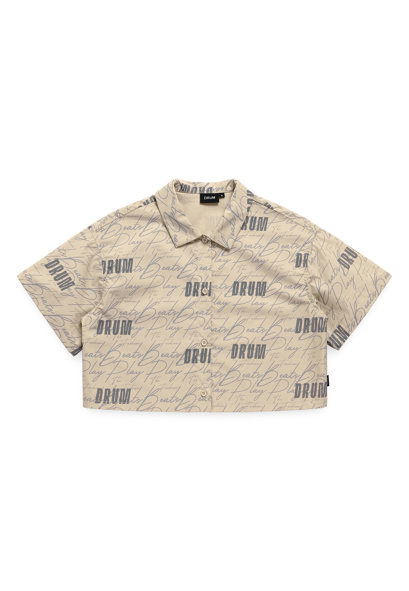 Select Women Full Print Short Sleeve Crop Shirt- Light Khaki