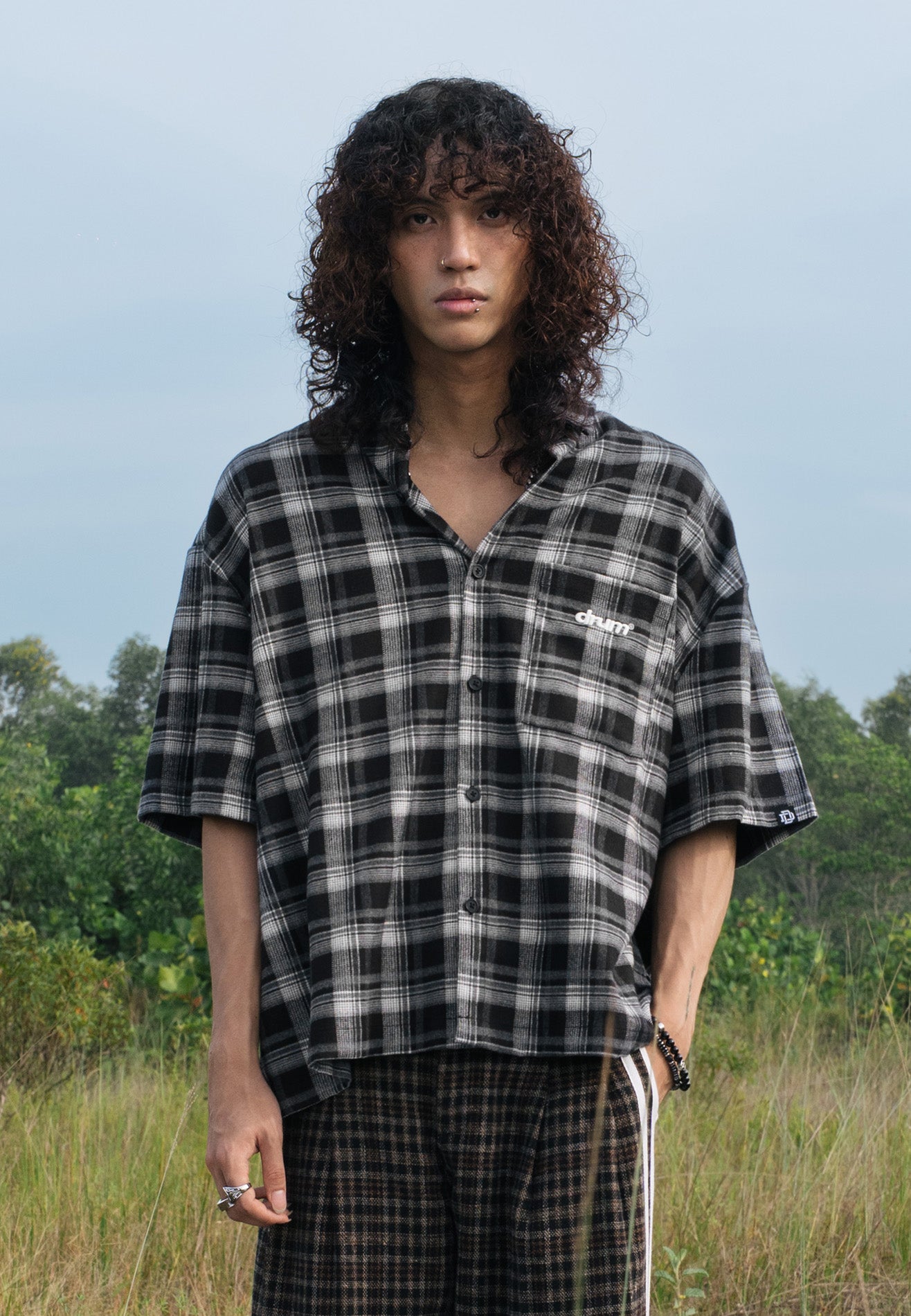 DRUM S. Checkmate Edition Short Sleeve Boxy Shirt- Black