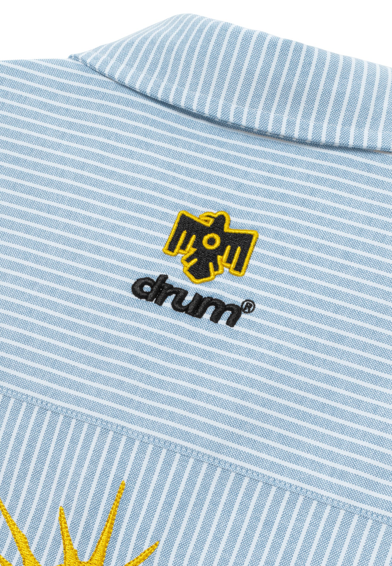 DRUM X AOS Embroidery Vertical Stripe Short Sleeve Boxy Shirt- Light Blue