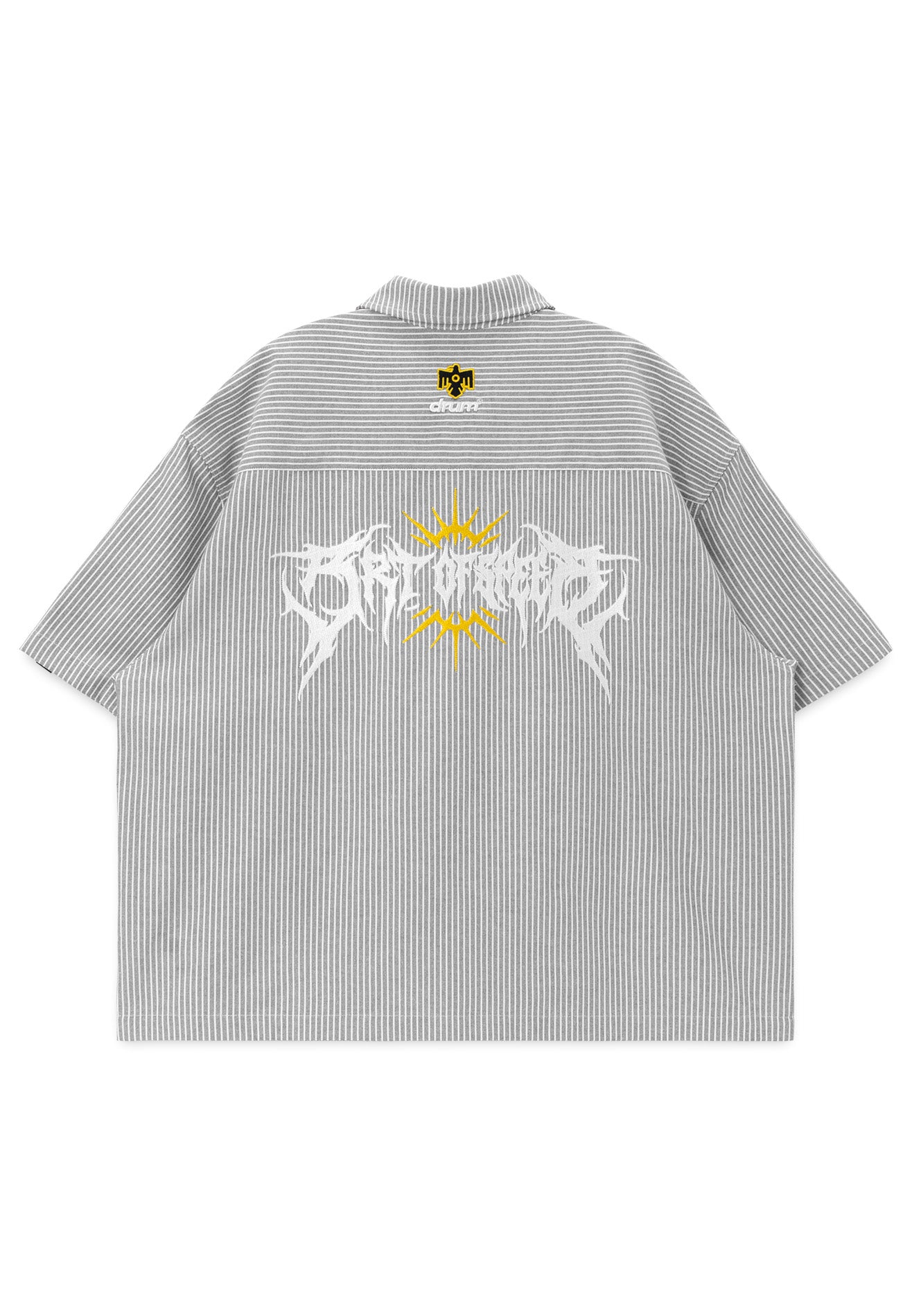 DRUM X AOS Embroidery Vertical Stripe Short Sleeve Boxy Shirt- Black