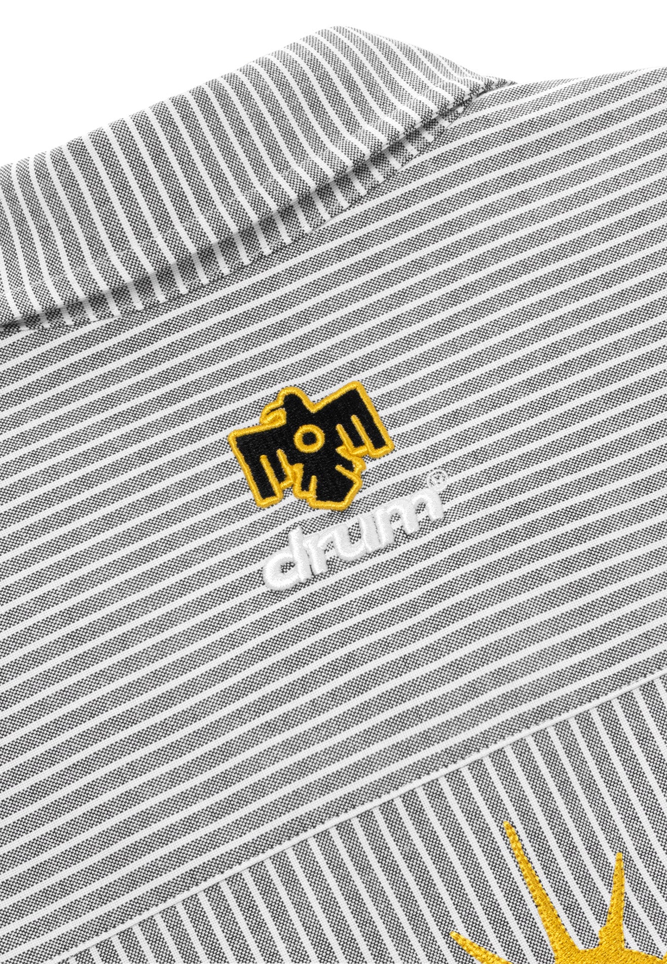 DRUM X AOS Embroidery Vertical Stripe Short Sleeve Boxy Shirt- Black