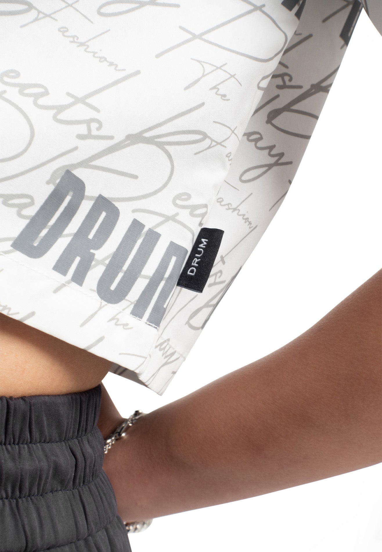 Select Women Full Print Short Sleeve Crop Shirt- White