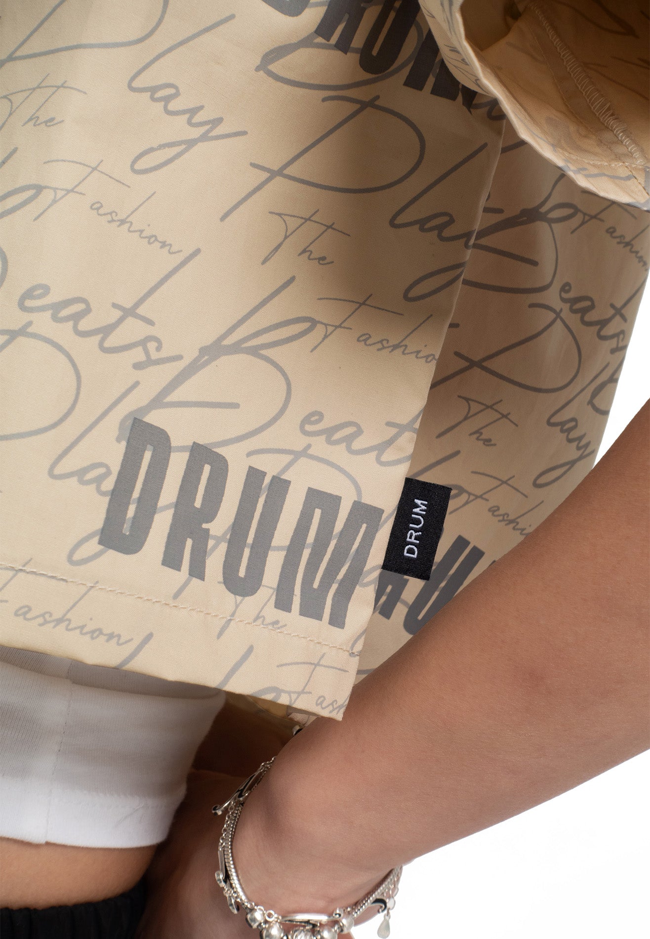 Select Women Full Print Short Sleeve Crop Shirt- Light Khaki