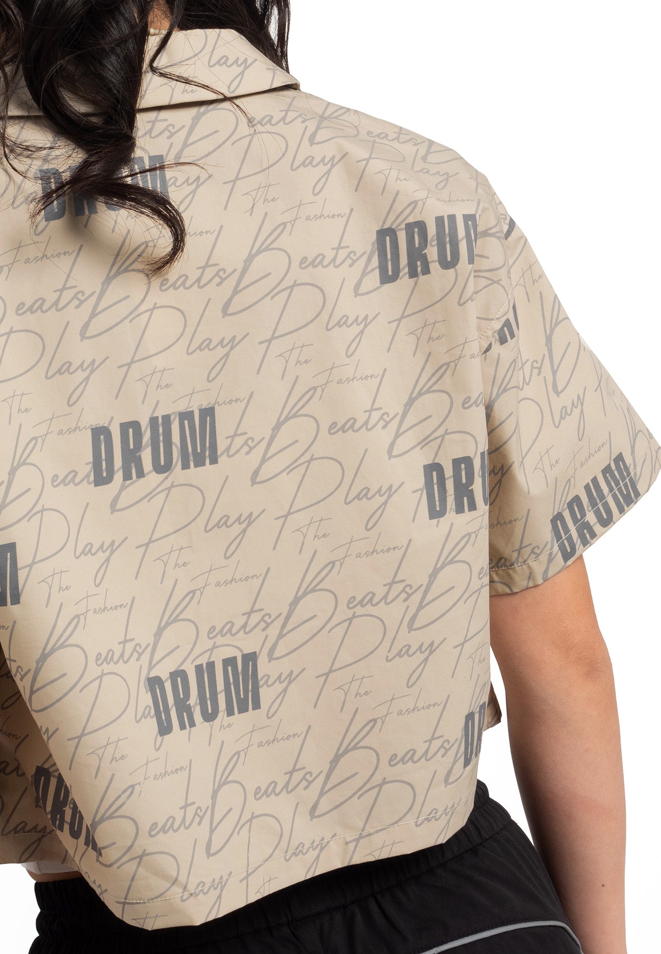 Select Women Full Print Short Sleeve Crop Shirt- Light Khaki