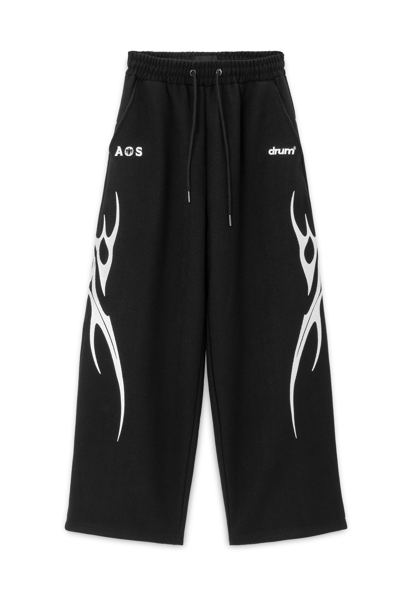 DRUM X AOS Trible Graphic Embroidery Sweatpants- Black