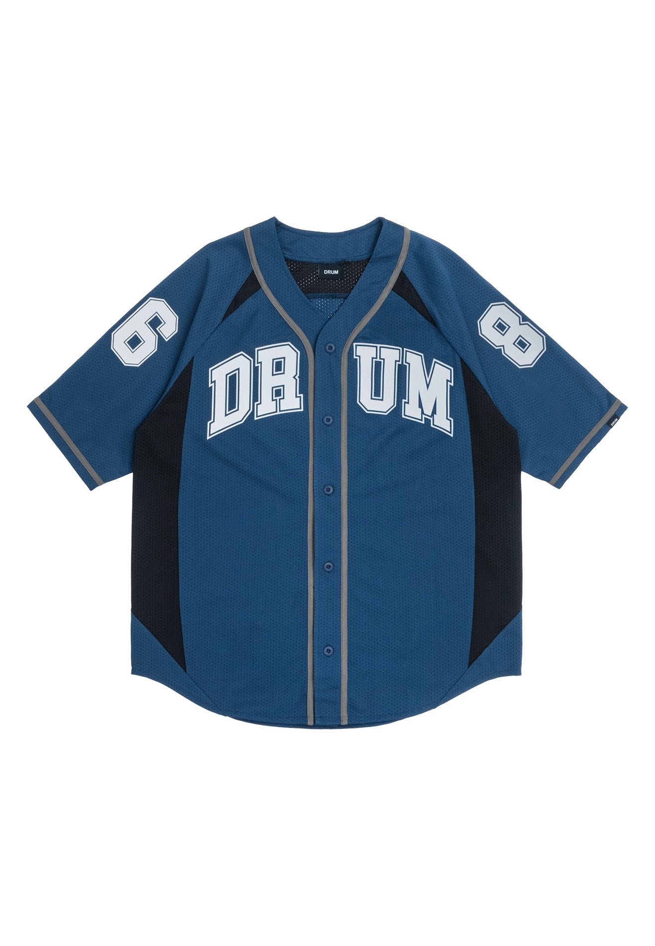 DRUM S. Reflective Patchwork Oversized Baseball Shirt- Navy