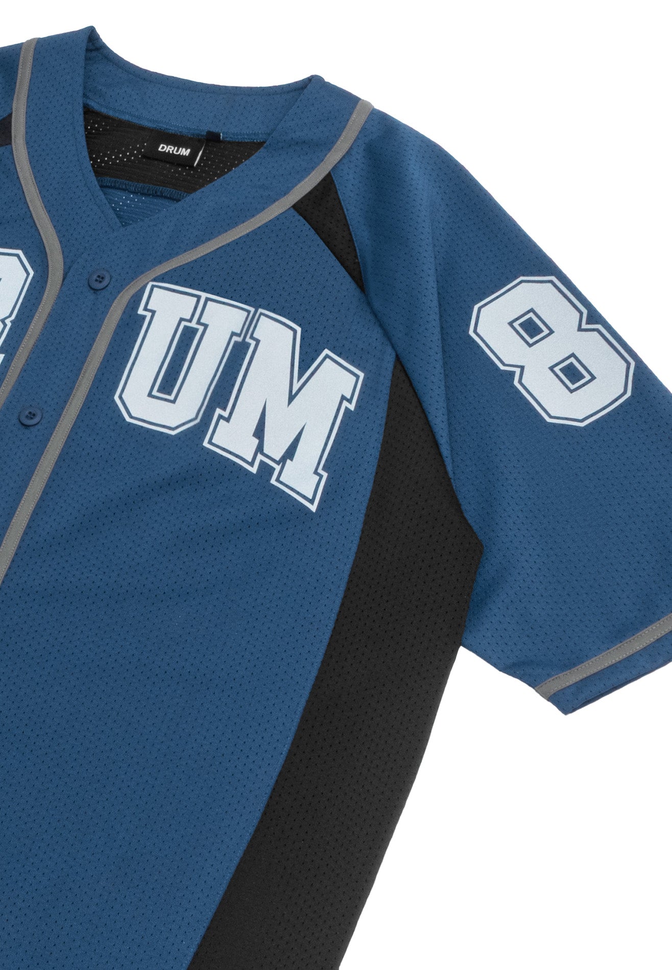 DRUM S. Reflective Patchwork Oversized Baseball Shirt- Navy