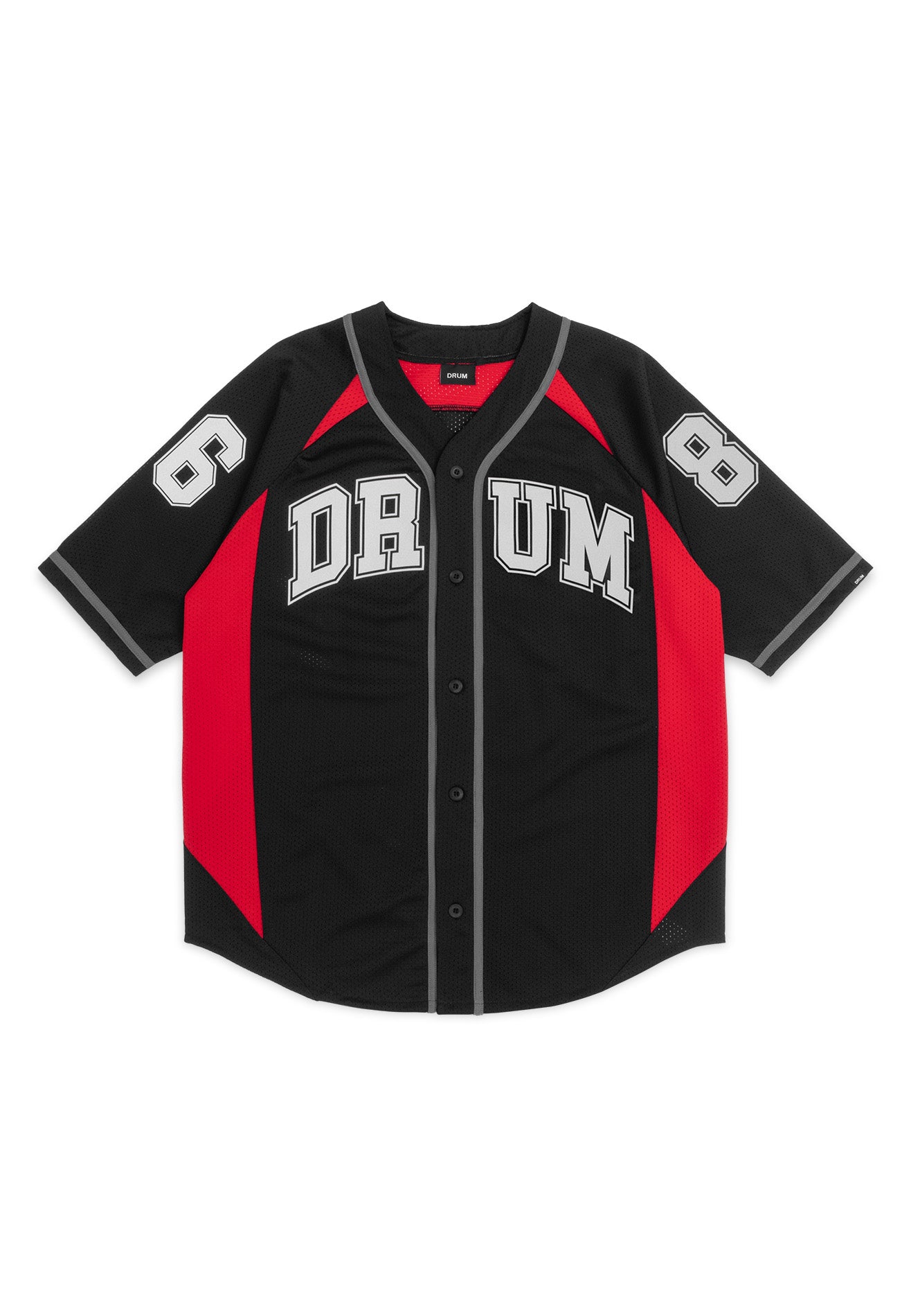 DRUM S. Reflective Patchwork Oversized Baseball Shirt- Black