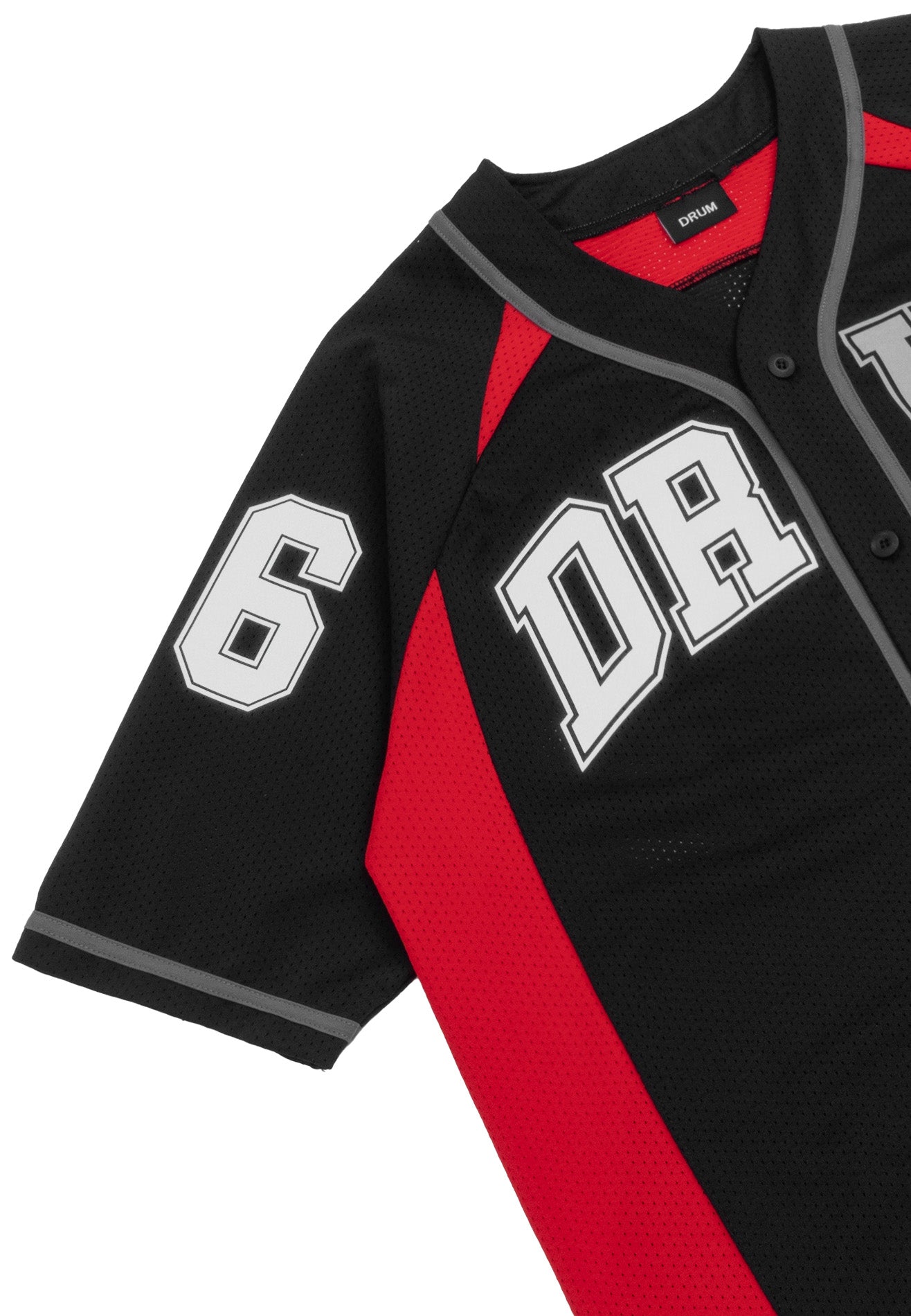 DRUM S. Reflective Patchwork Oversized Baseball Shirt- Black