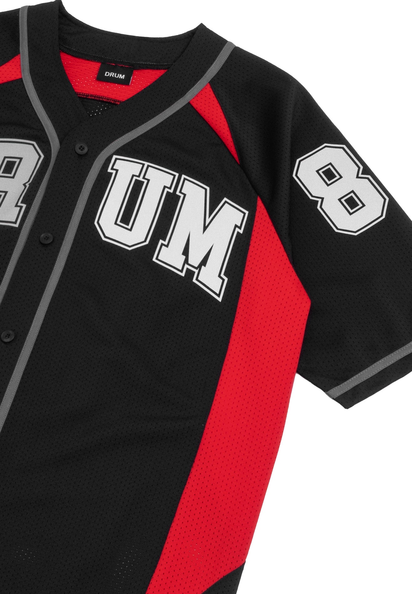 DRUM S. Reflective Patchwork Oversized Baseball Shirt- Black