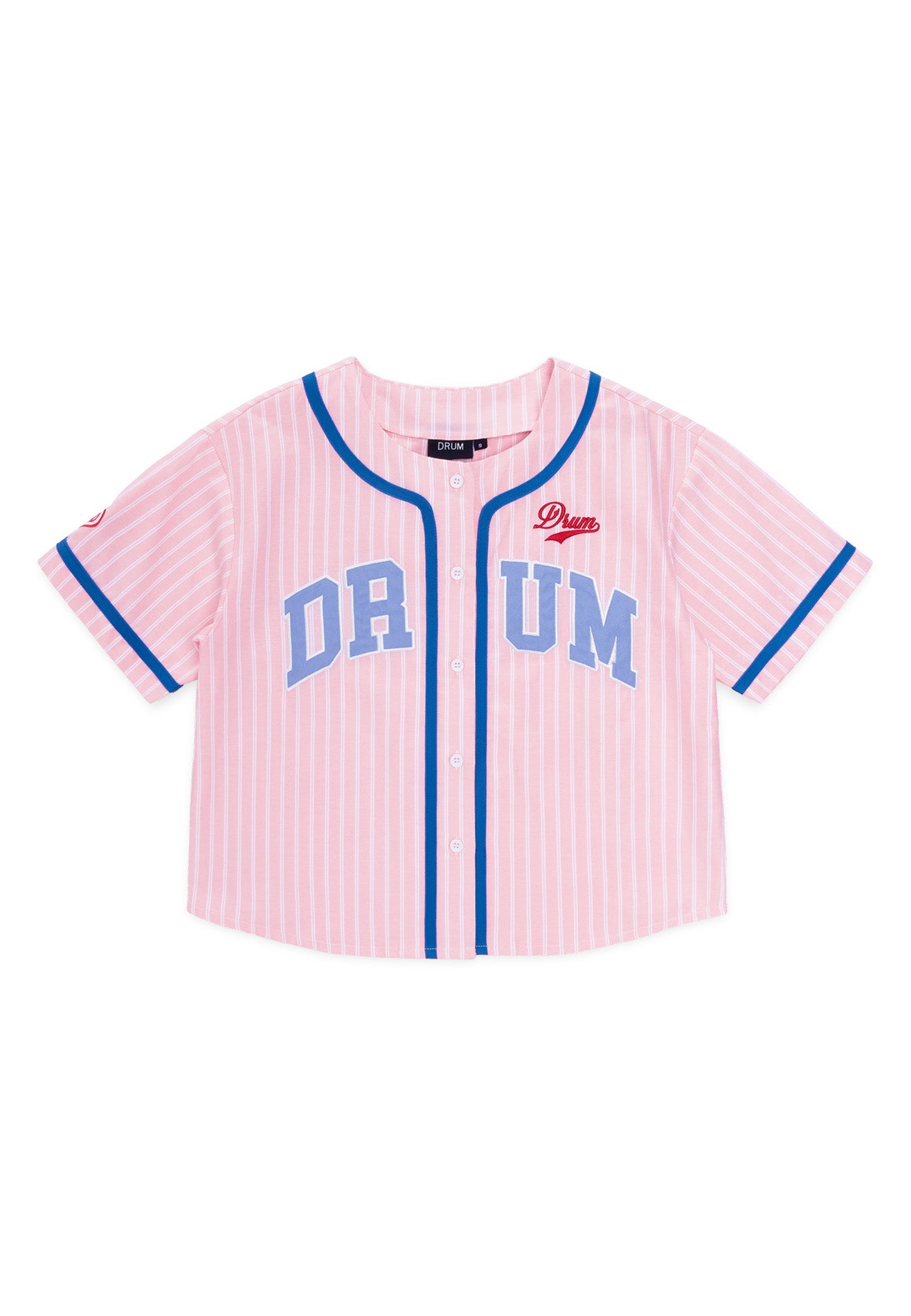DRUM S. Ladies Stripe Print Baseball Shirt- Pink