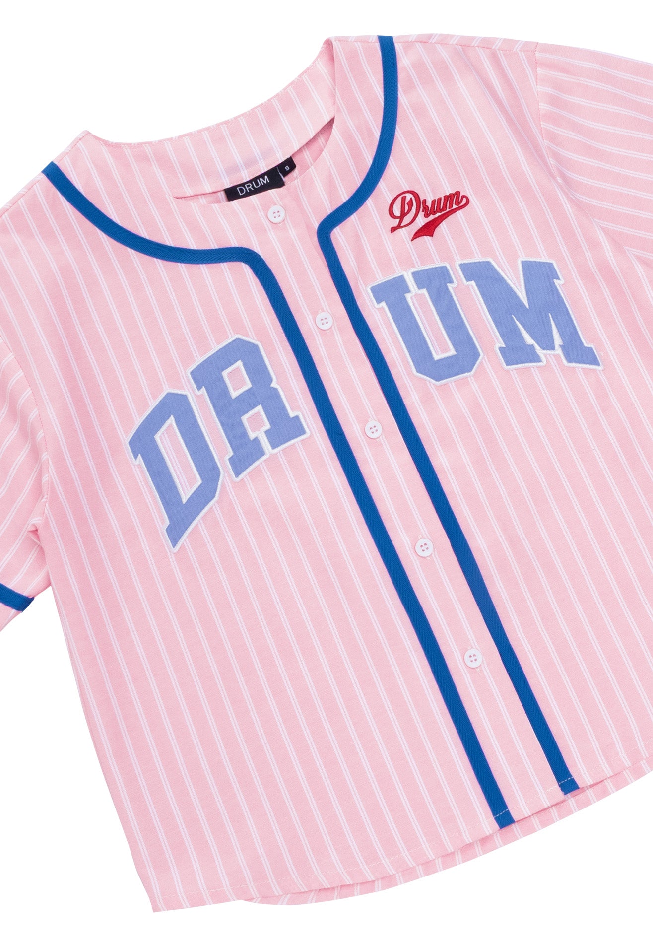 DRUM S. Ladies Stripe Print Baseball Shirt- Pink