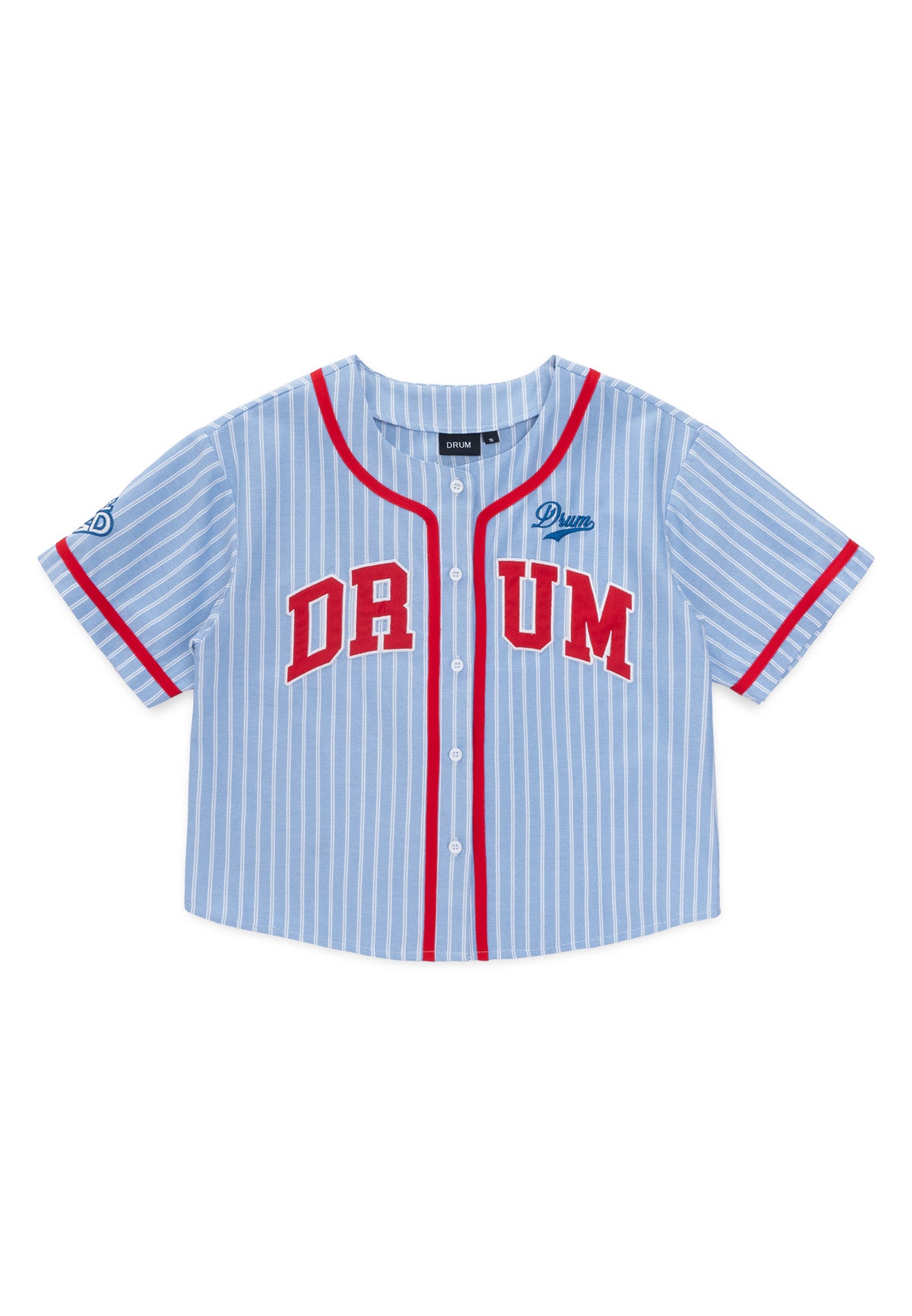 DRUM S. Ladies Stripe Print Baseball Shirt- Light Blue