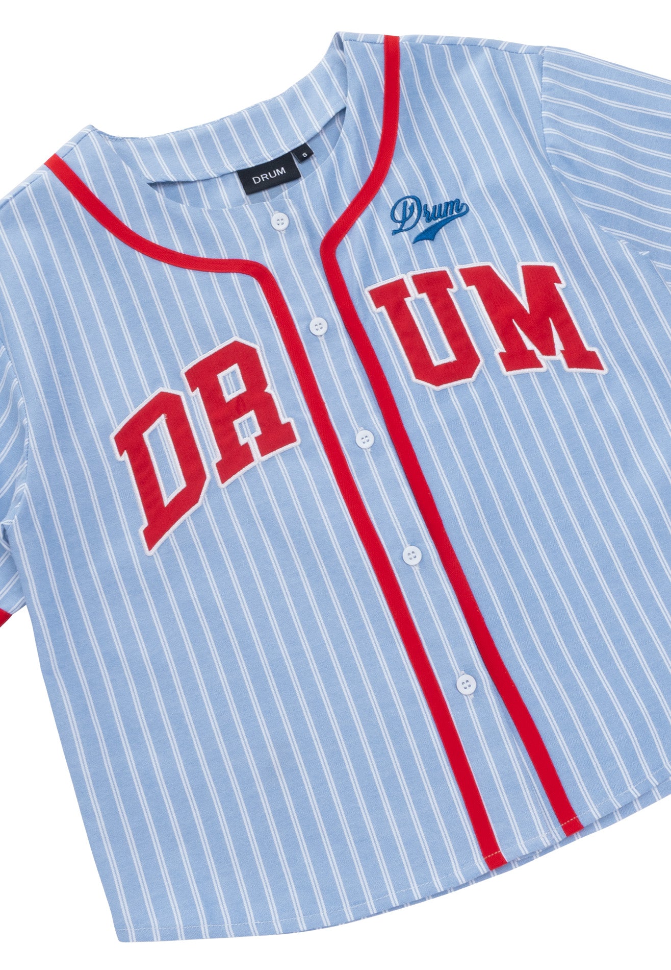 DRUM S. Ladies Stripe Print Baseball Shirt- Light Blue
