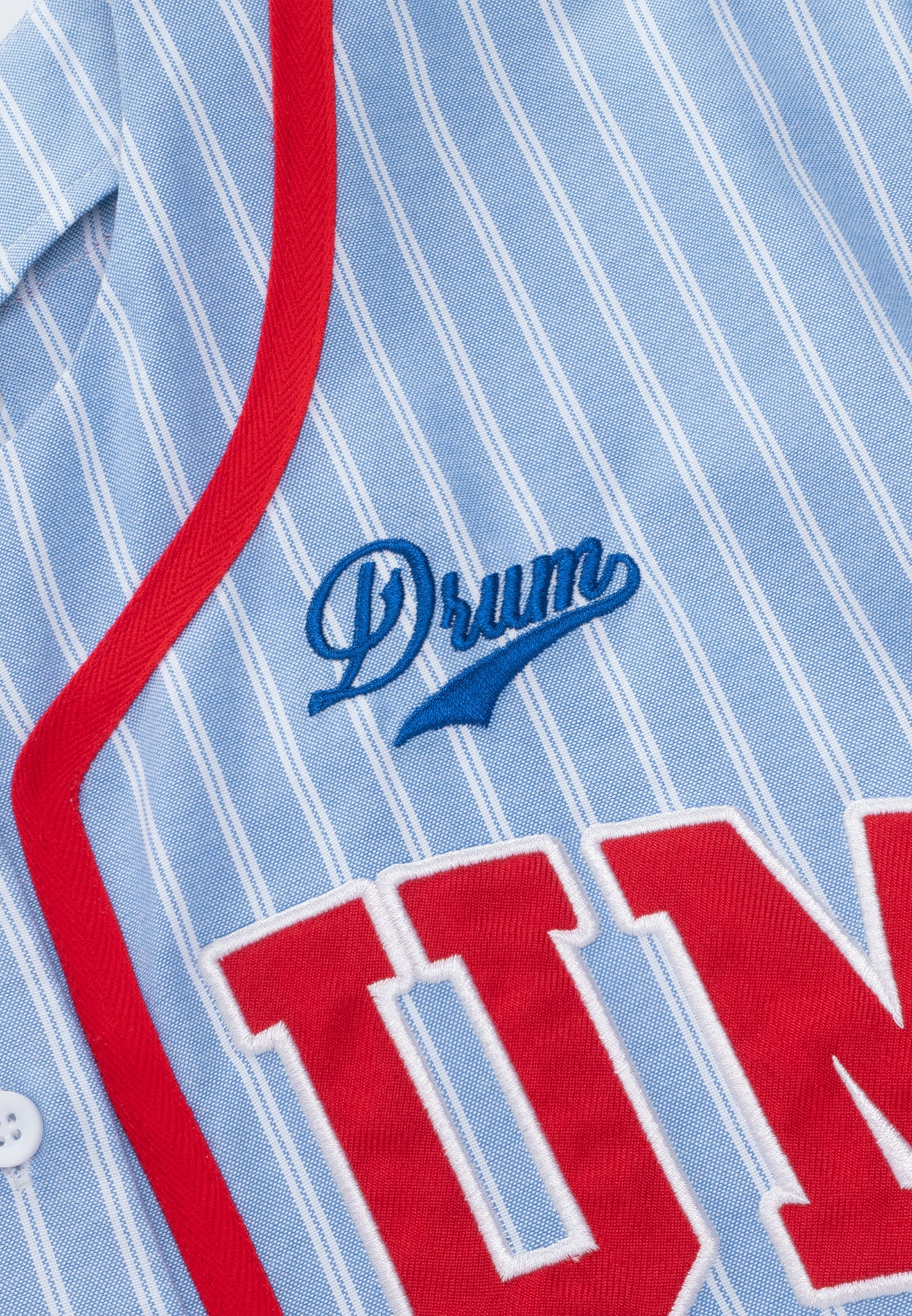 DRUM S. Ladies Stripe Print Baseball Shirt- Light Blue