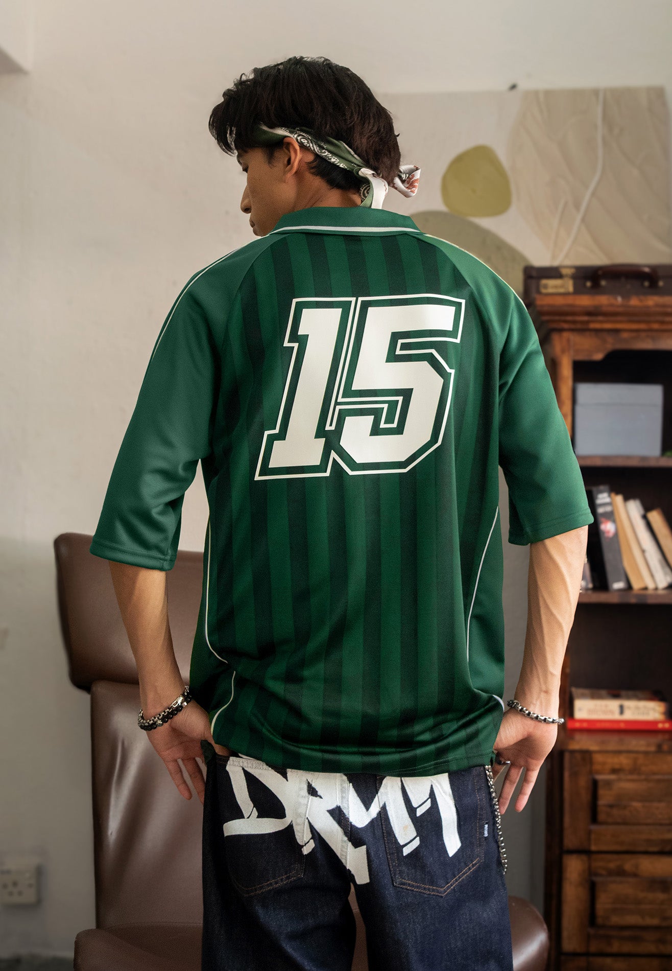 DRUM S. Striped Polo Jersey- Dark Green