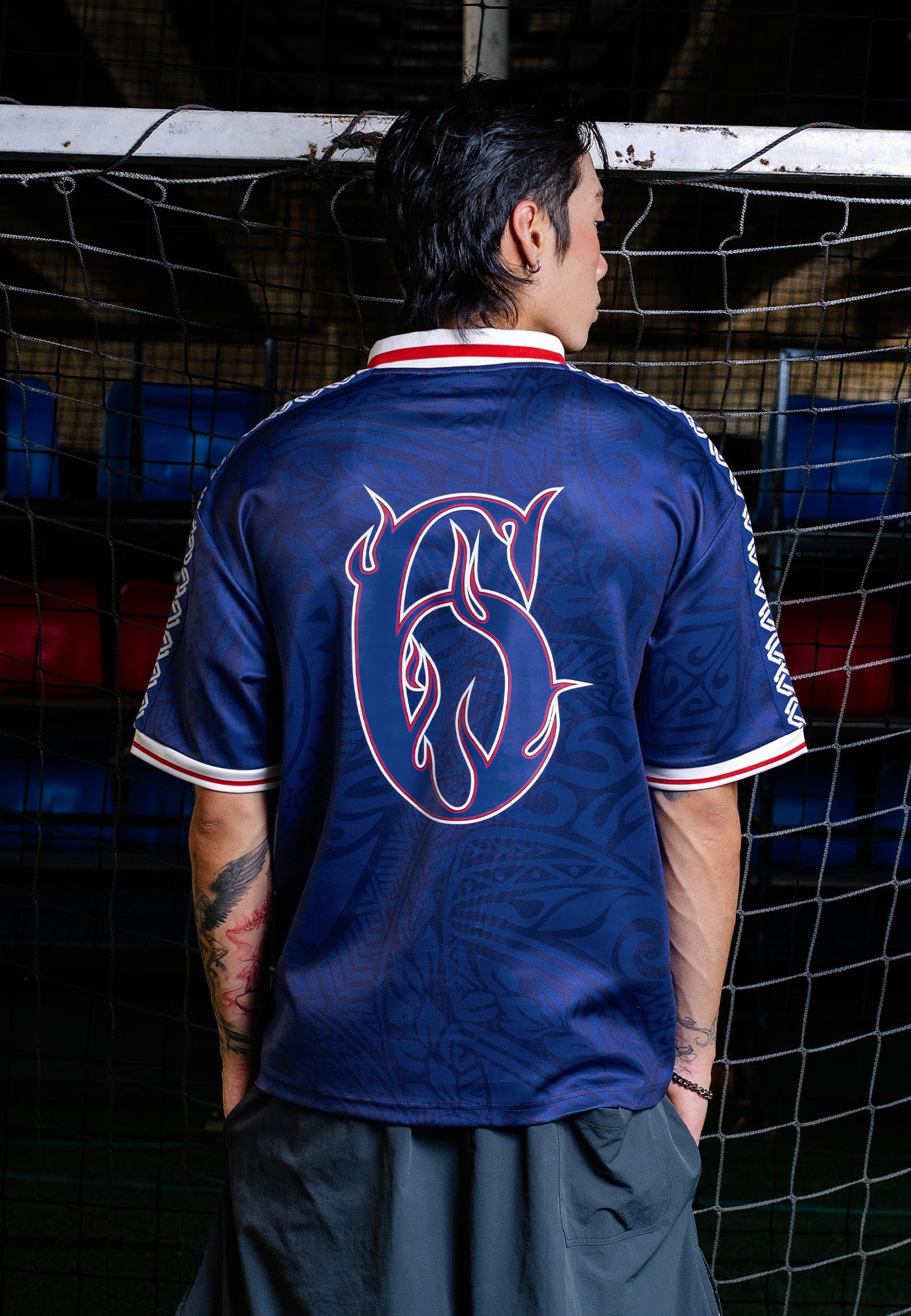 DRUM S. Football Collection Zipper Polo Jersey - Blue