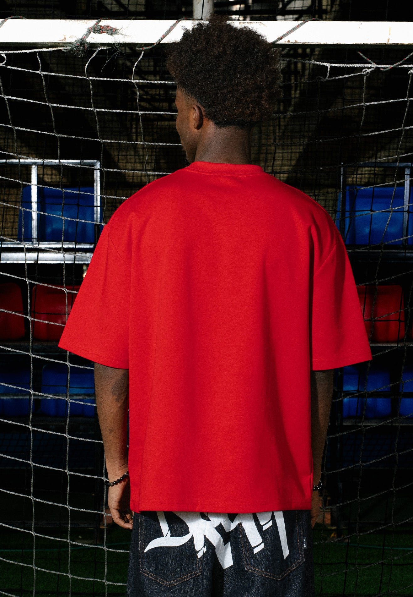 DRUM E. Football Collection Icon Embroidery Oversized Tee - Red