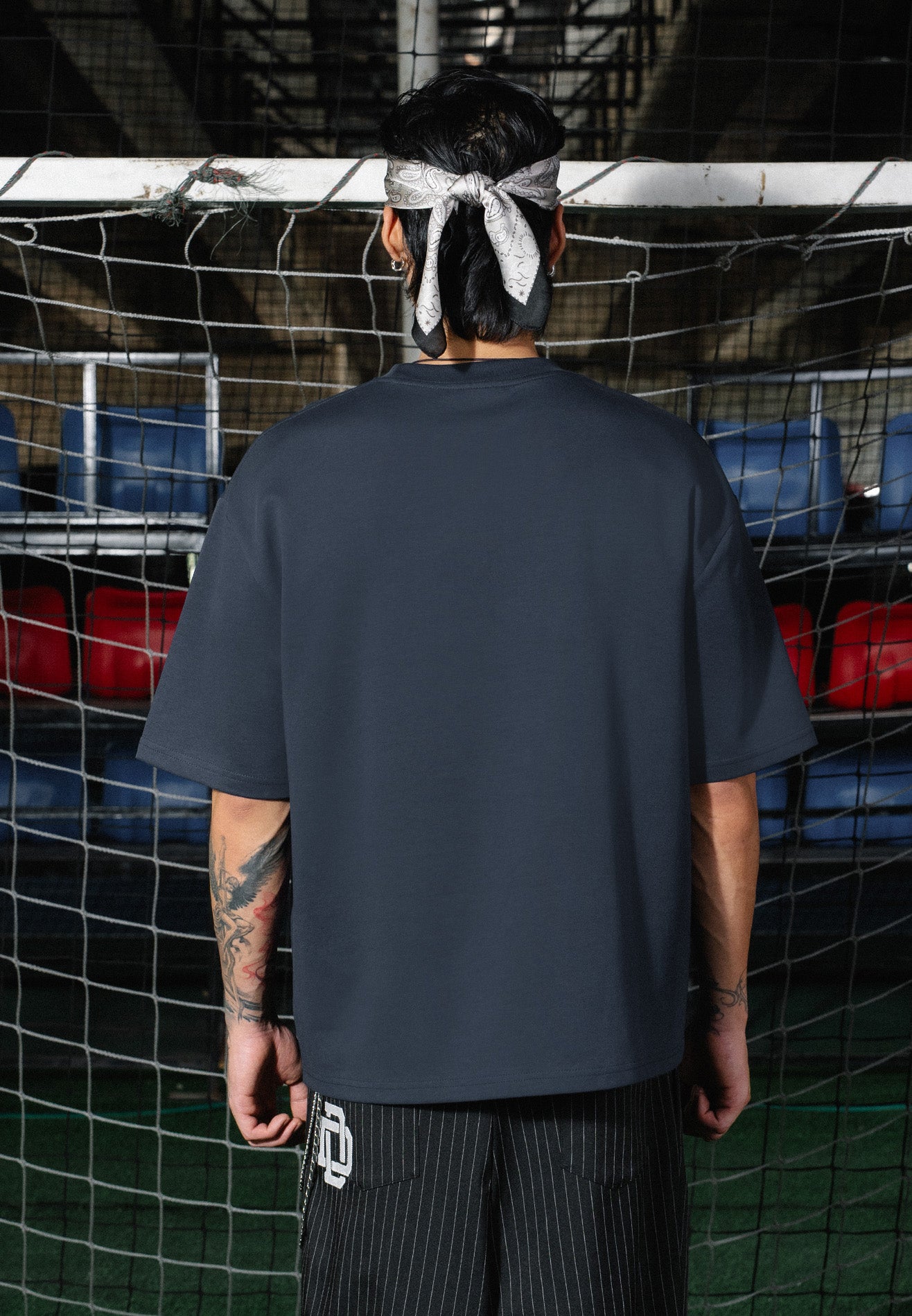 DRUM E. Football Collection Icon Embroidery Oversized Tee - Navy