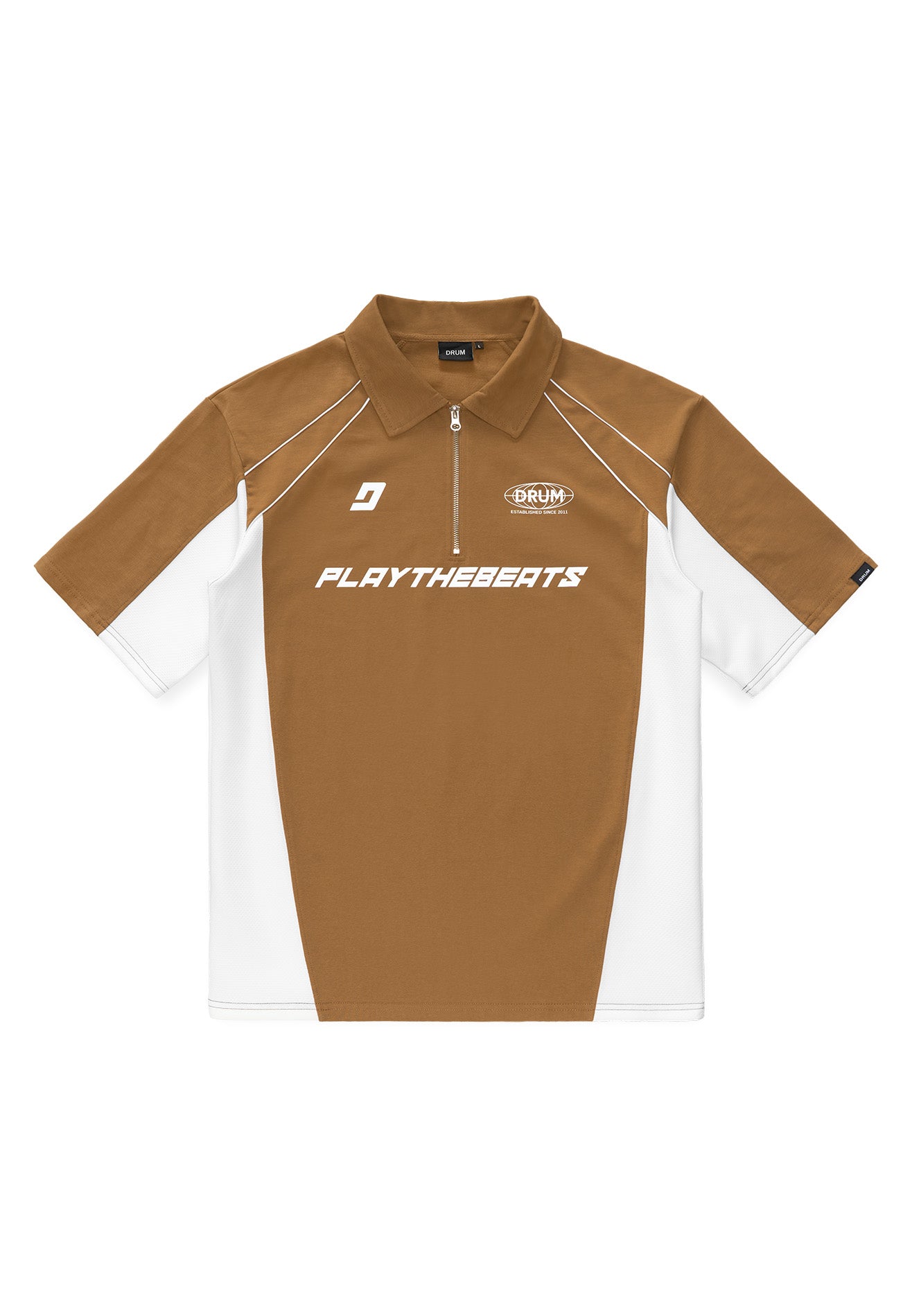 DRUM S. Cut & Sew Zipper Polo Tee - Brown