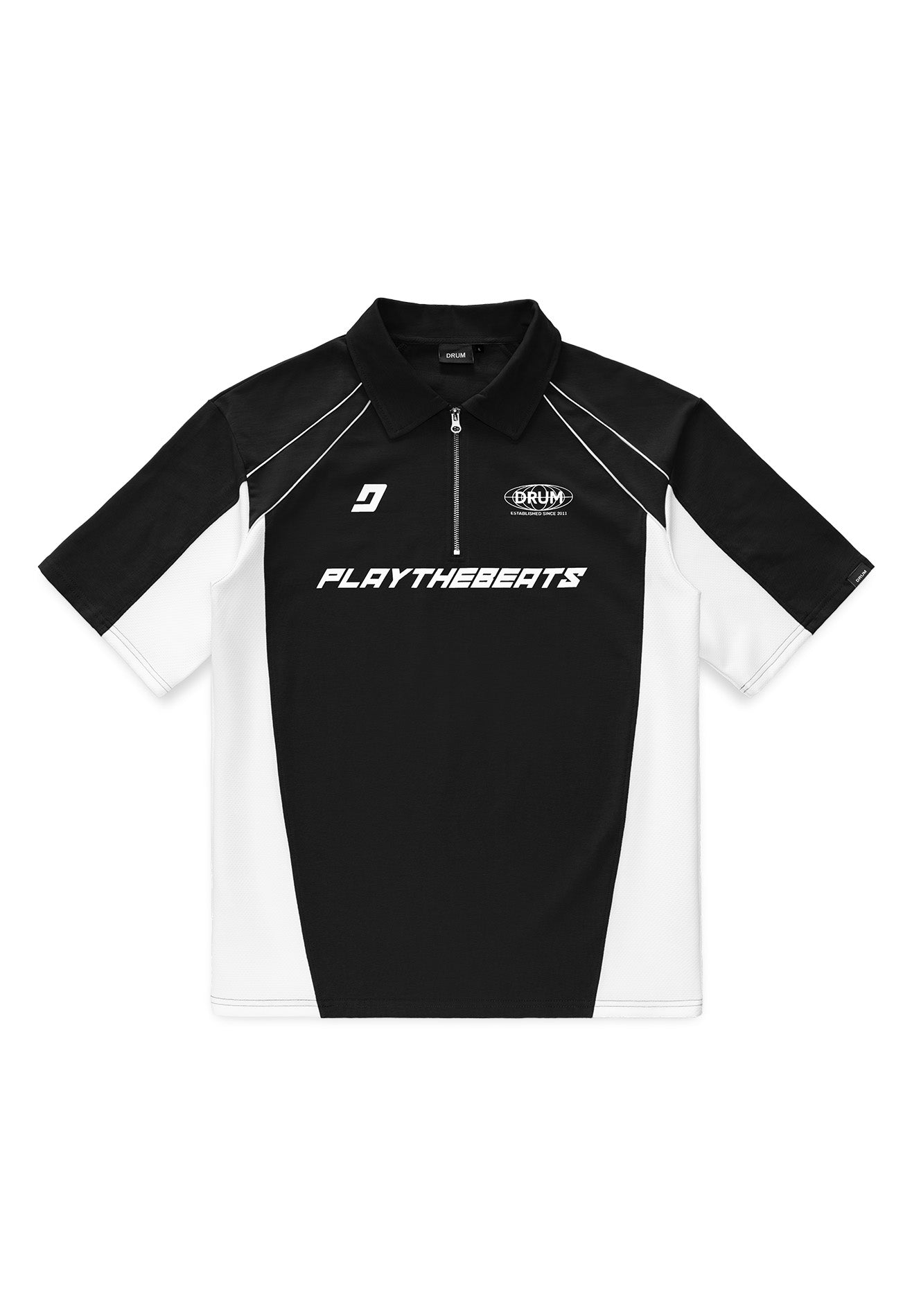 DRUM S. Cut & Sew Zipper Polo Tee - Black