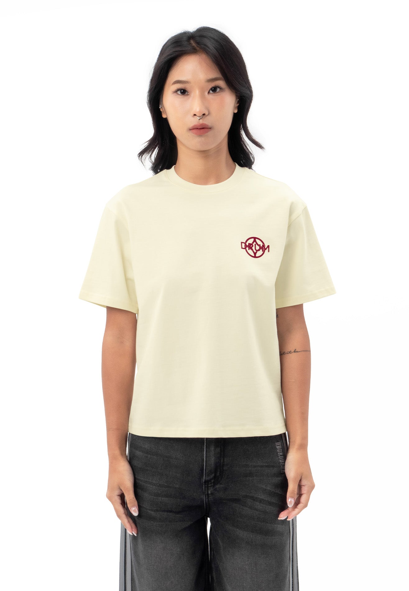 DRUM S. Ladies Flocking Horse Monogram Oversized Tee- Beige
