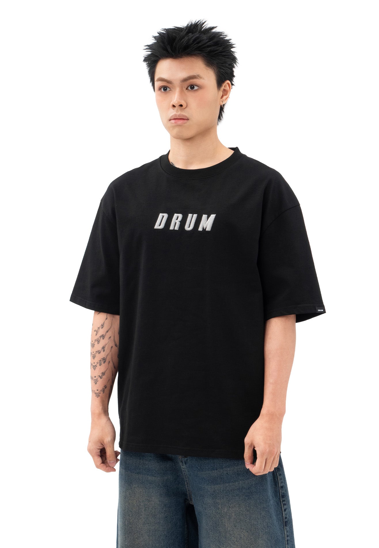 DRUM S. Money Coming Embroidery Oversized Tee- Black