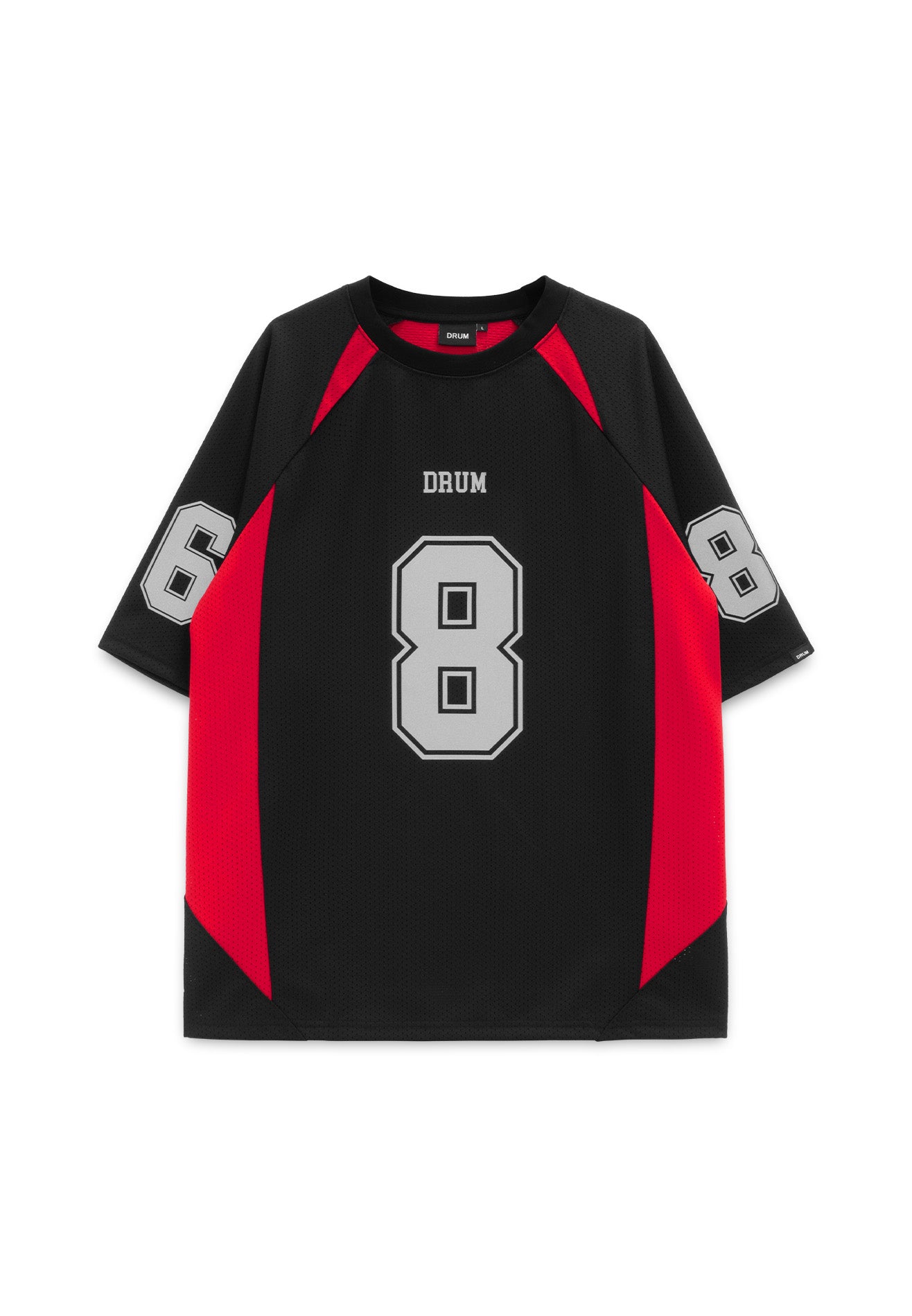 DRUM S. Lucky 8 Patch Reflective Raglan Oversized Tee- Black
