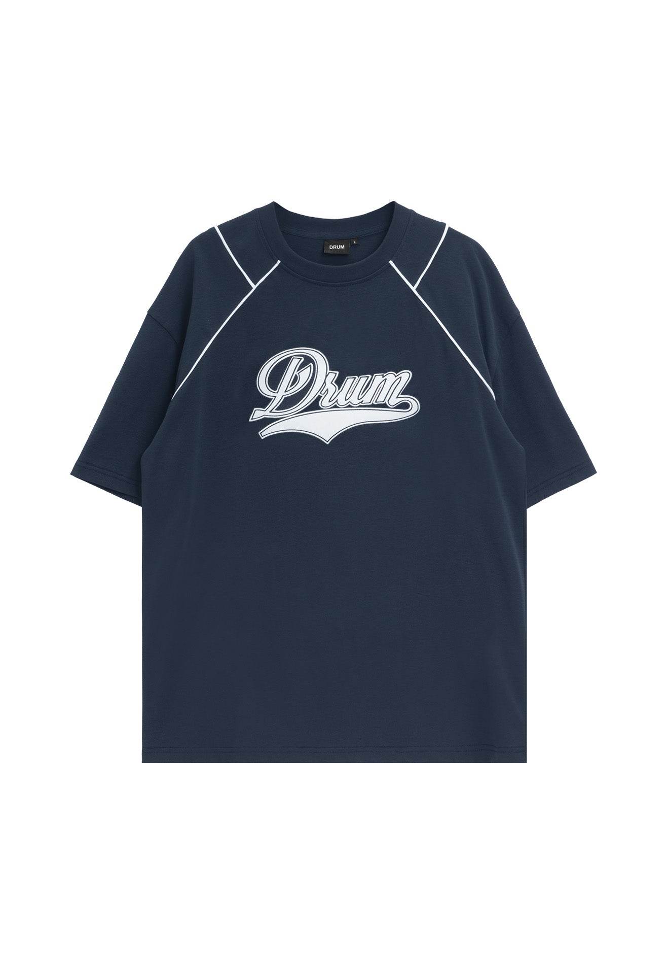 DRUM S. Vertical Slogan Oversized Tee- Navy