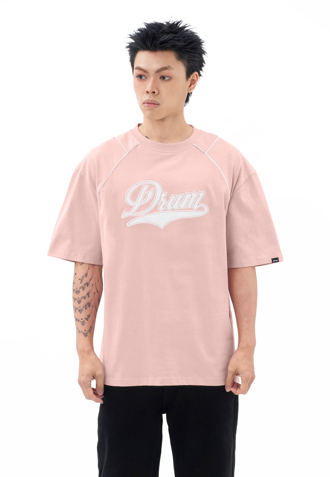 DRUM S. Vertical Slogan Oversized Tee- Light Pink