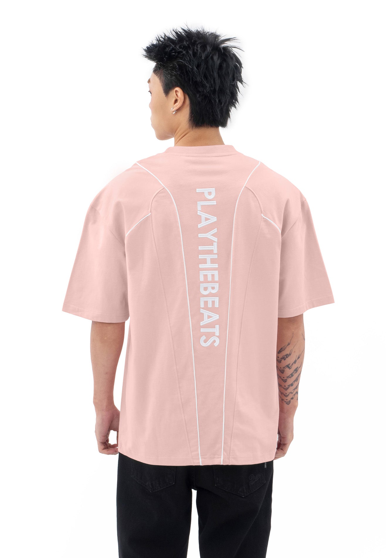DRUM S. Vertical Slogan Oversized Tee- Light Pink