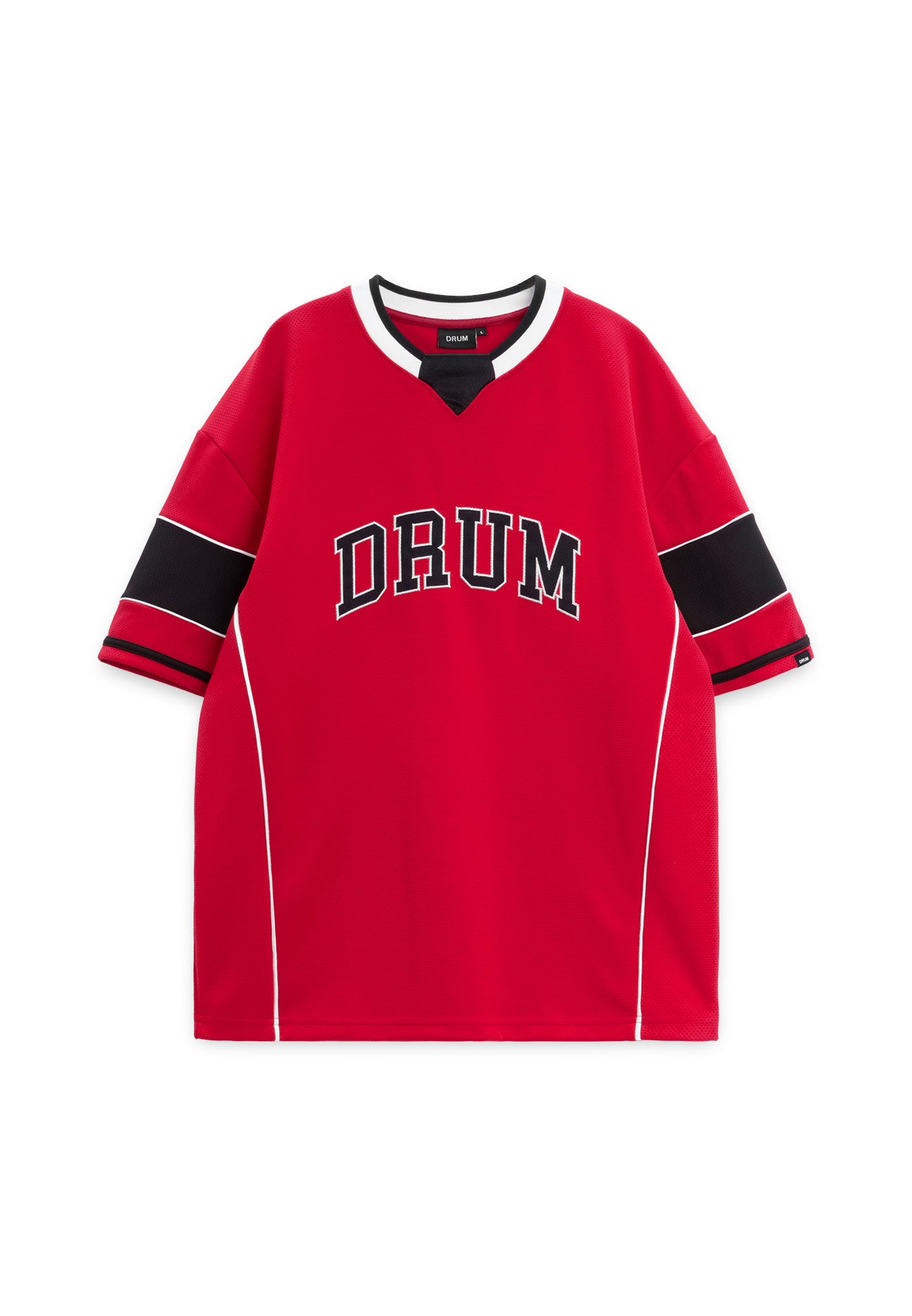 DRUM S. 68 Applique Embroidery Jersey Oversized Tee- Red