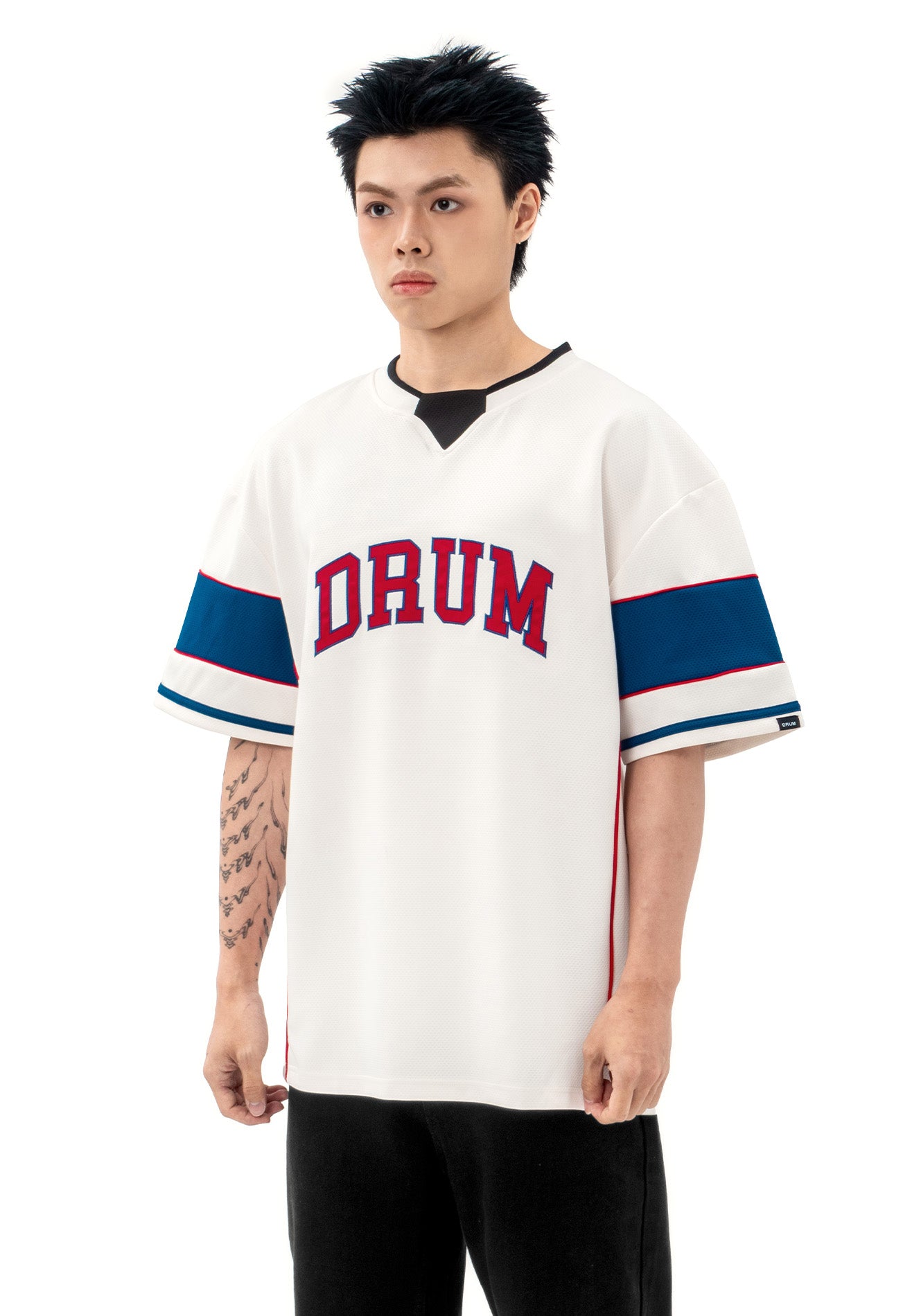 DRUM S. 68 Applique Embroidery Jersey Oversized Tee- White