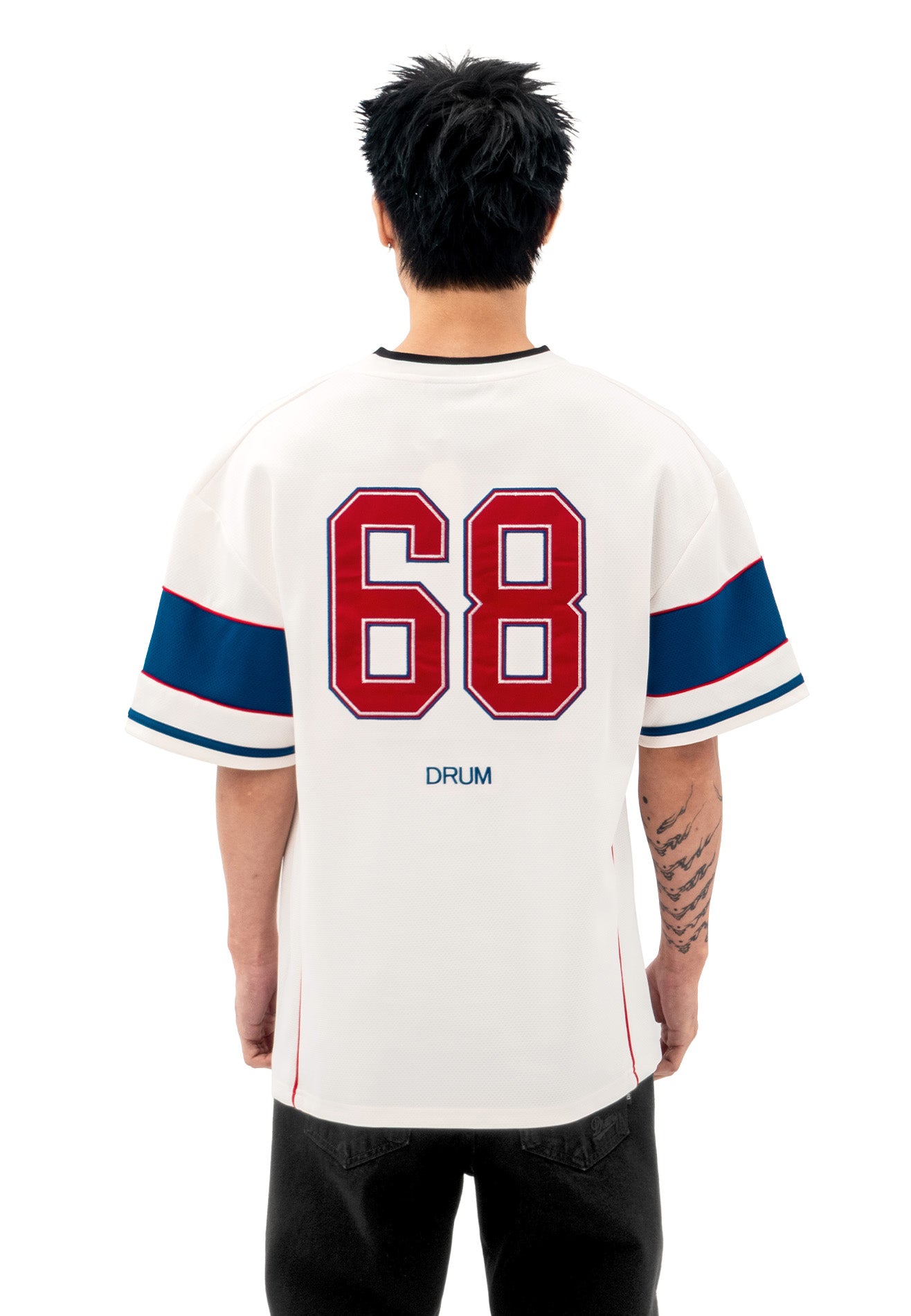 DRUM S. 68 Applique Embroidery Jersey Oversized Tee- White