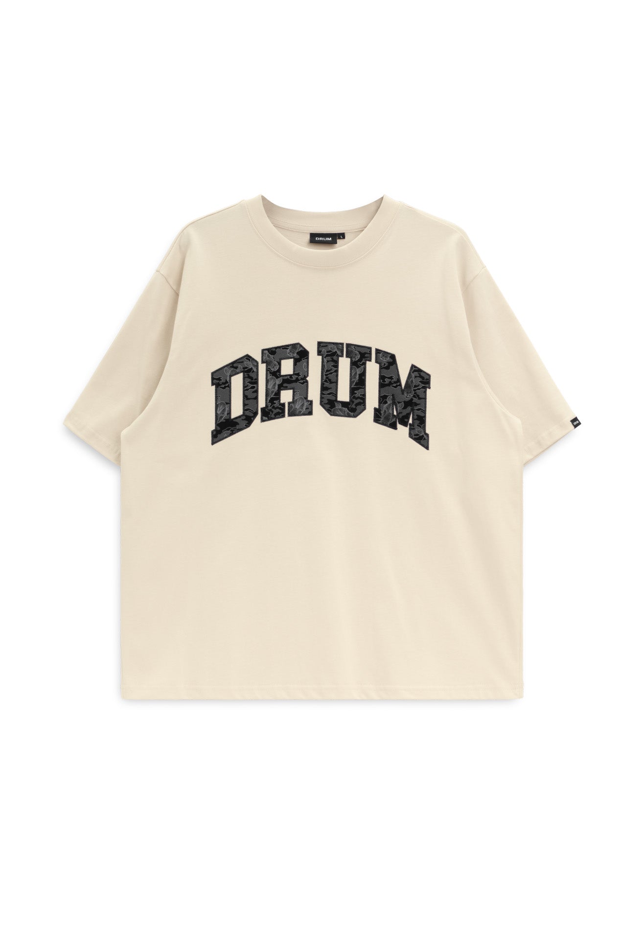 DRUM S. Applique Logo Oversized Boxy Tee- Light Khaki
