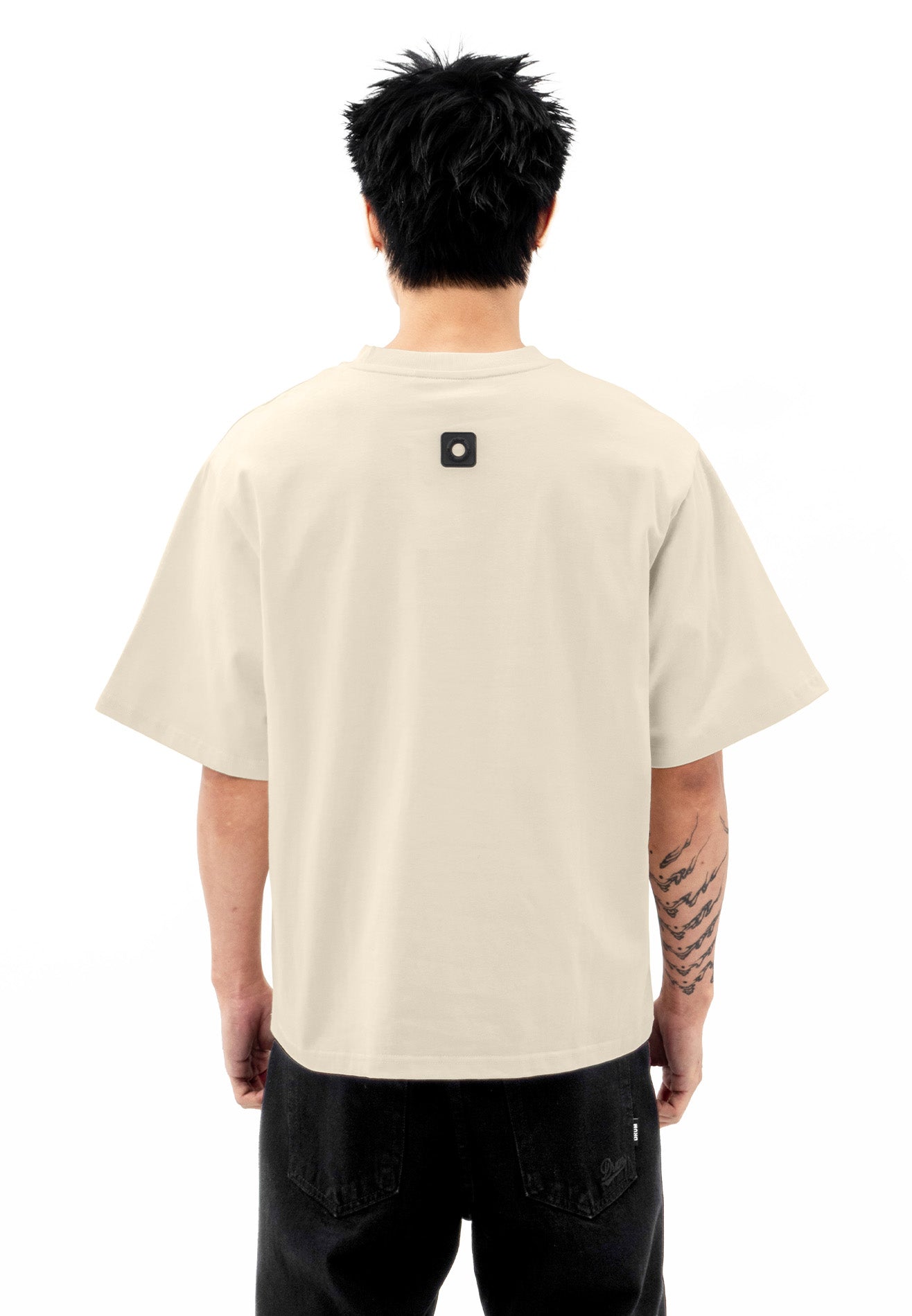 DRUM S. Applique Logo Oversized Boxy Tee- Light Khaki
